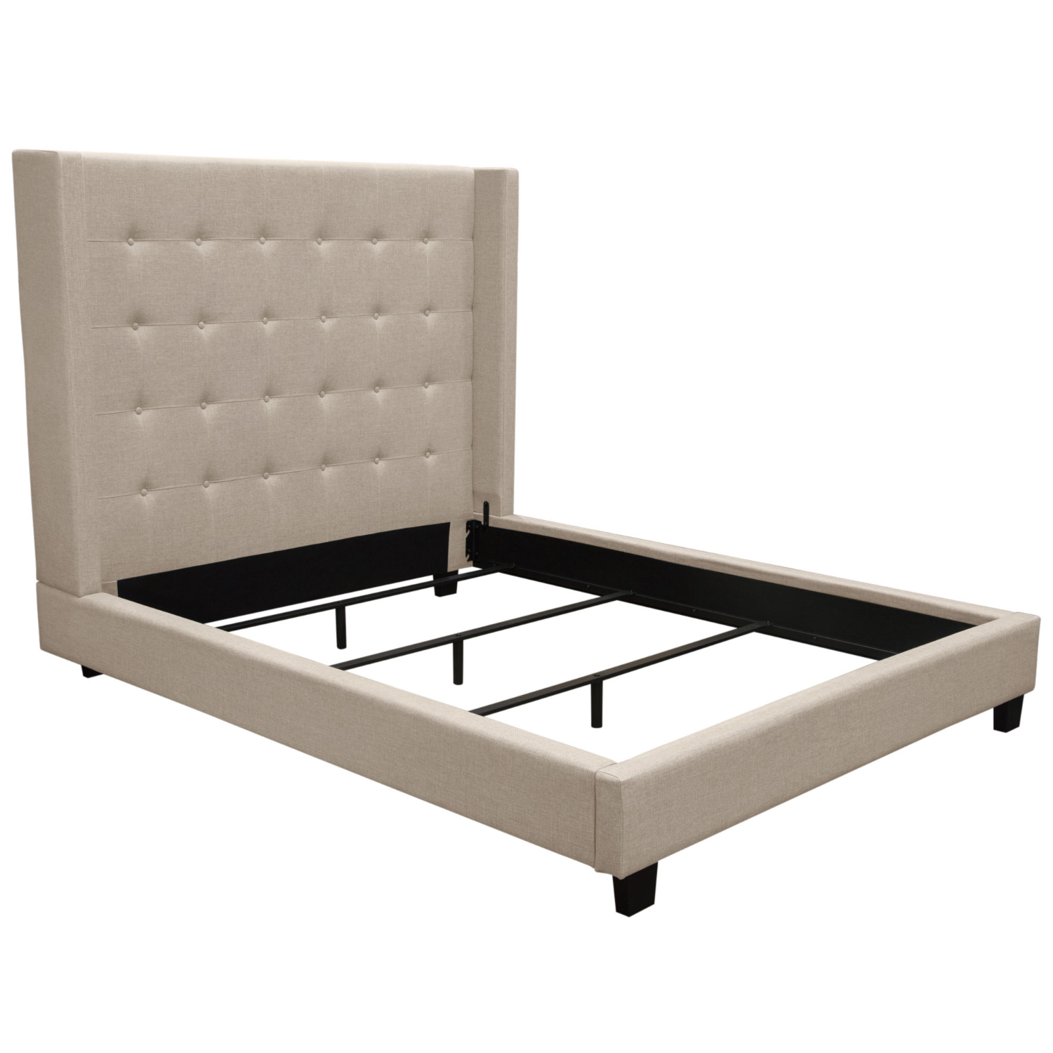 Diamond Sofa Madison Ave Tufted Wing Eastern King Bed in Button Tufted Fabric - Sand