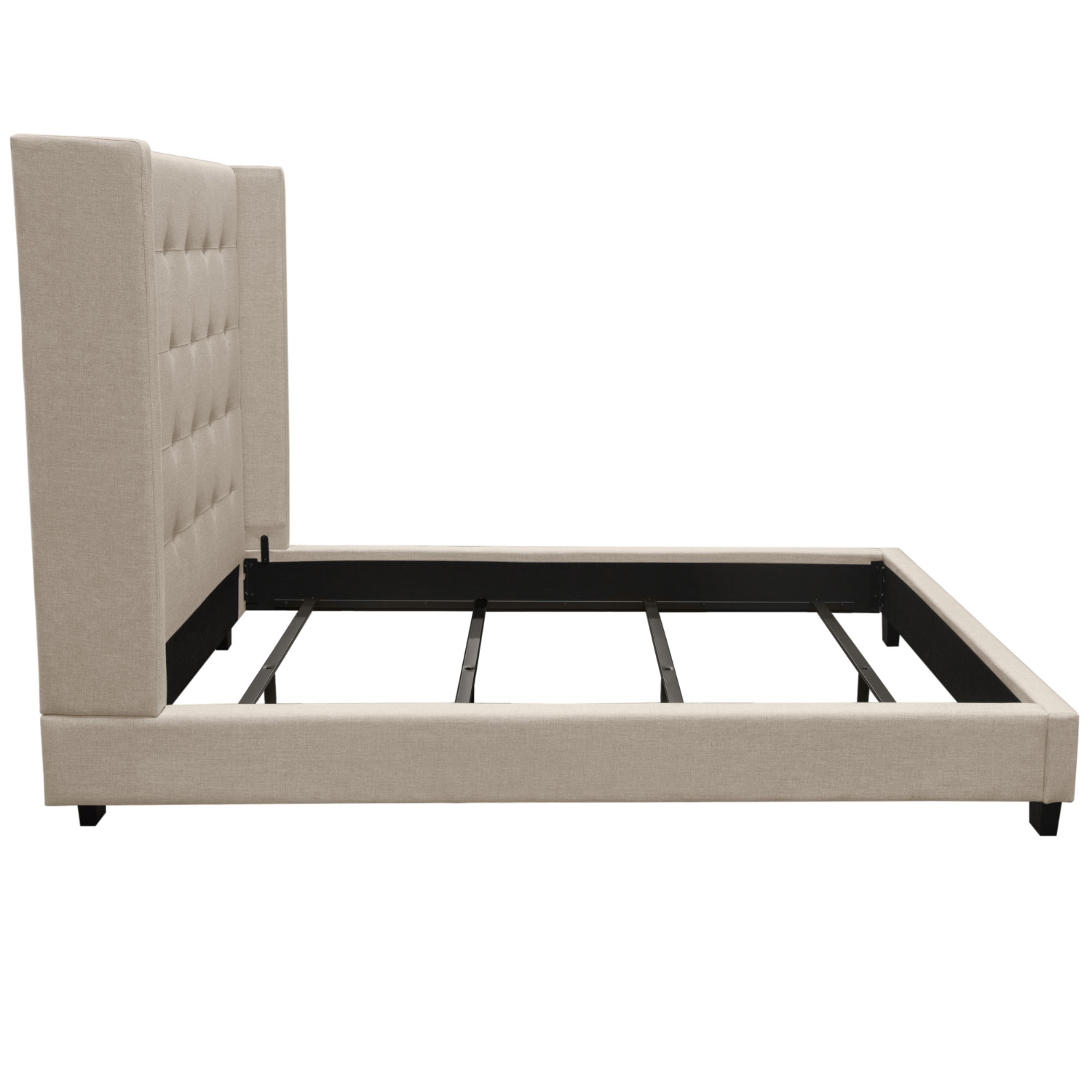 Diamond Sofa Madison Ave Tufted Wing Eastern King Bed in Button Tufted Fabric - Sand