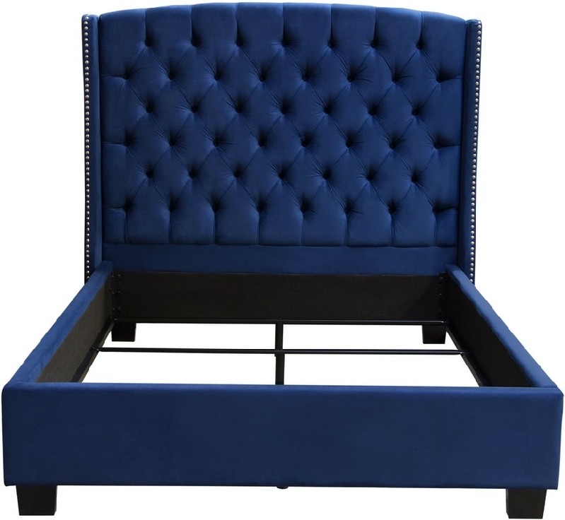 Diamond Sofa - Majestic Tufted Velvet Bed with Nail Head Wing Accents