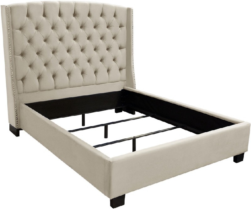 Diamond Sofa Majestic Eastern King Tufted Velvet Bed with Nail Head Wing Accents - Light Tan