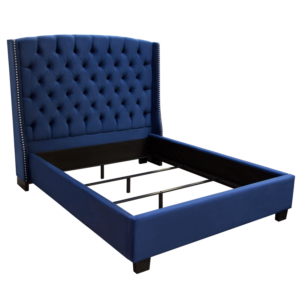 Diamond Sofa - Majestic Tufted Velvet Bed with Nail Head Wing Accents