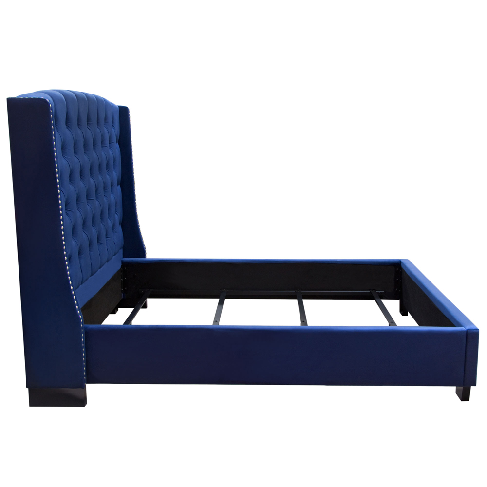 Diamond Sofa Majestic Queen Tufted Velvet Bed with Nail Head Wing Accents - Royal Navy Blue