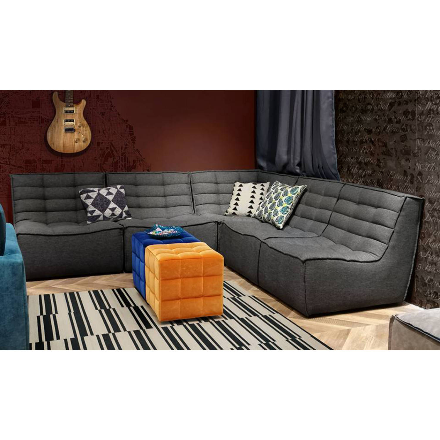 Diamond Sofa Marshall 5PC Corner Modular Fabric Sectional with Scooped Seat - Gray