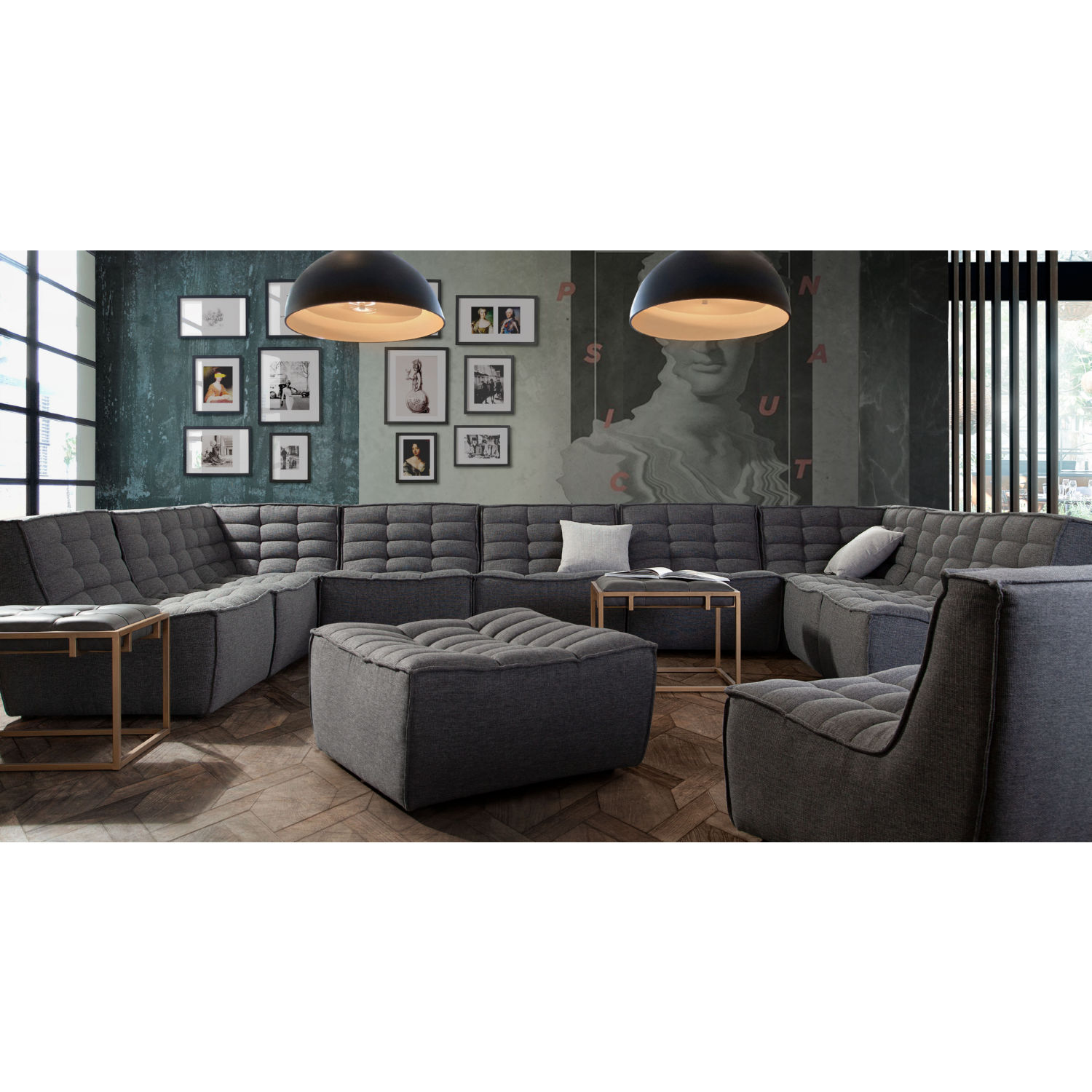 Diamond Sofa Marshall Scooped Seat Fabric Ottoman - Gray