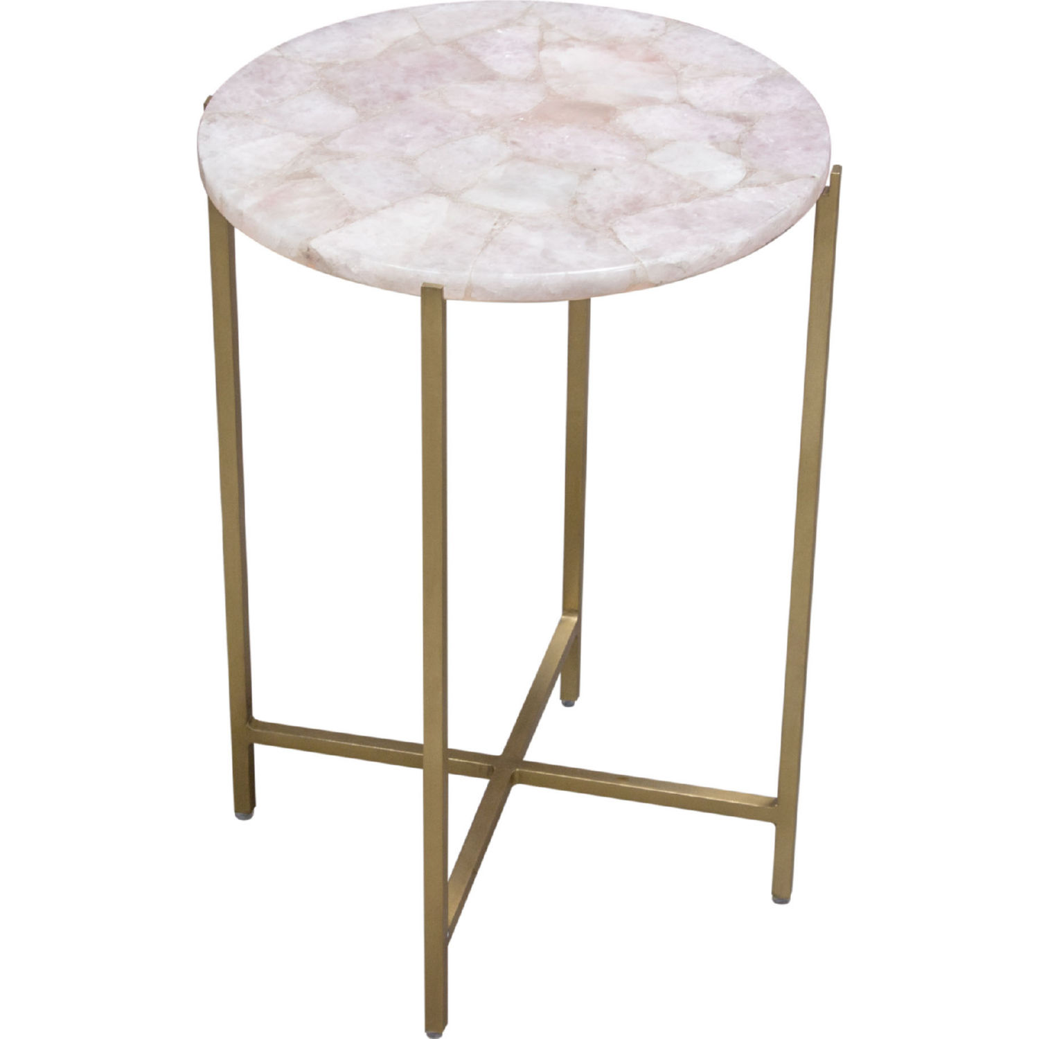 Diamond Sofa - Mika Round Accent Table with Rose Quartz Top with Brass Base