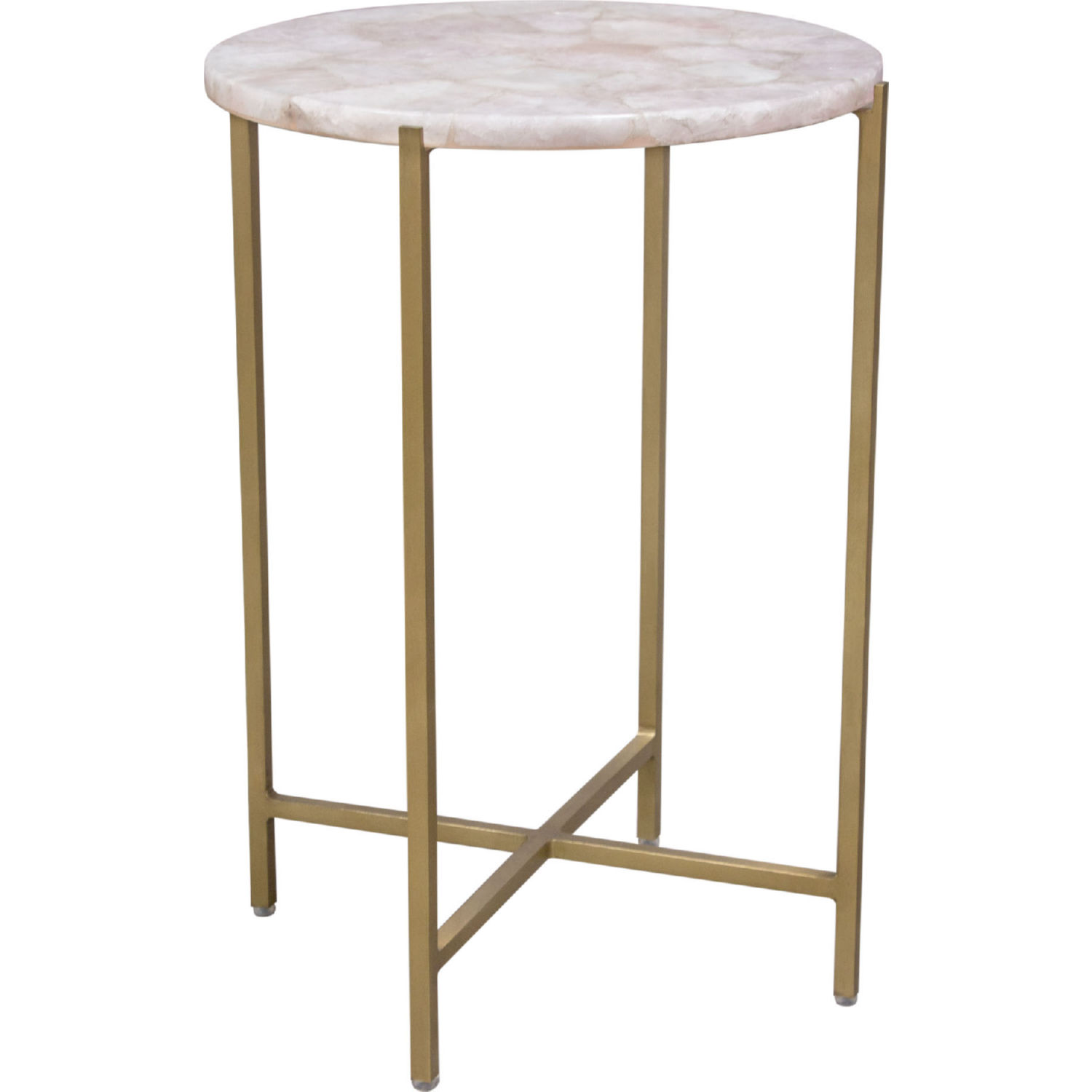 Diamond Sofa - Mika Round Accent Table with Rose Quartz Top with Brass Base