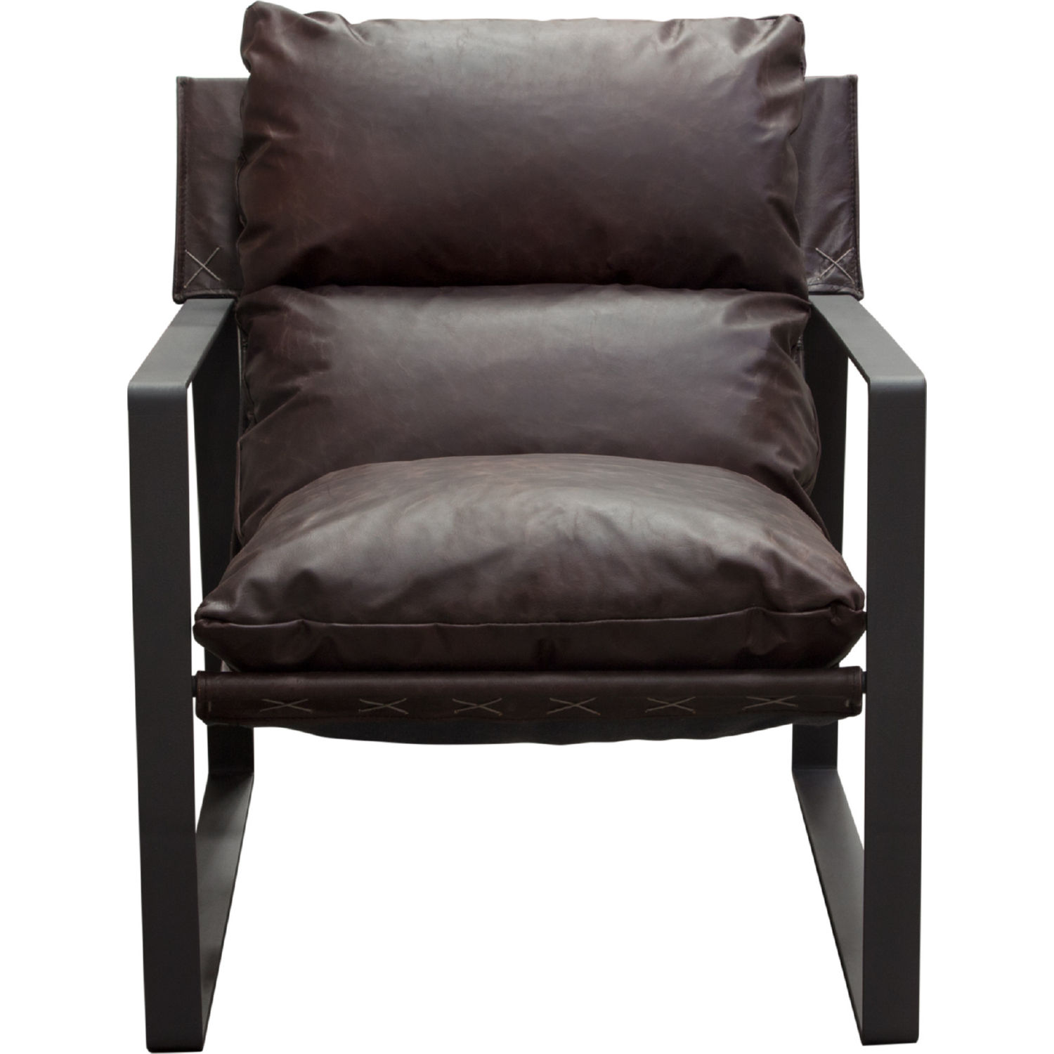 Diamond Sofa™ Miller Sling Genuine Leather Accent Chair with Black Powder Coated Metal Frame - Chocolate