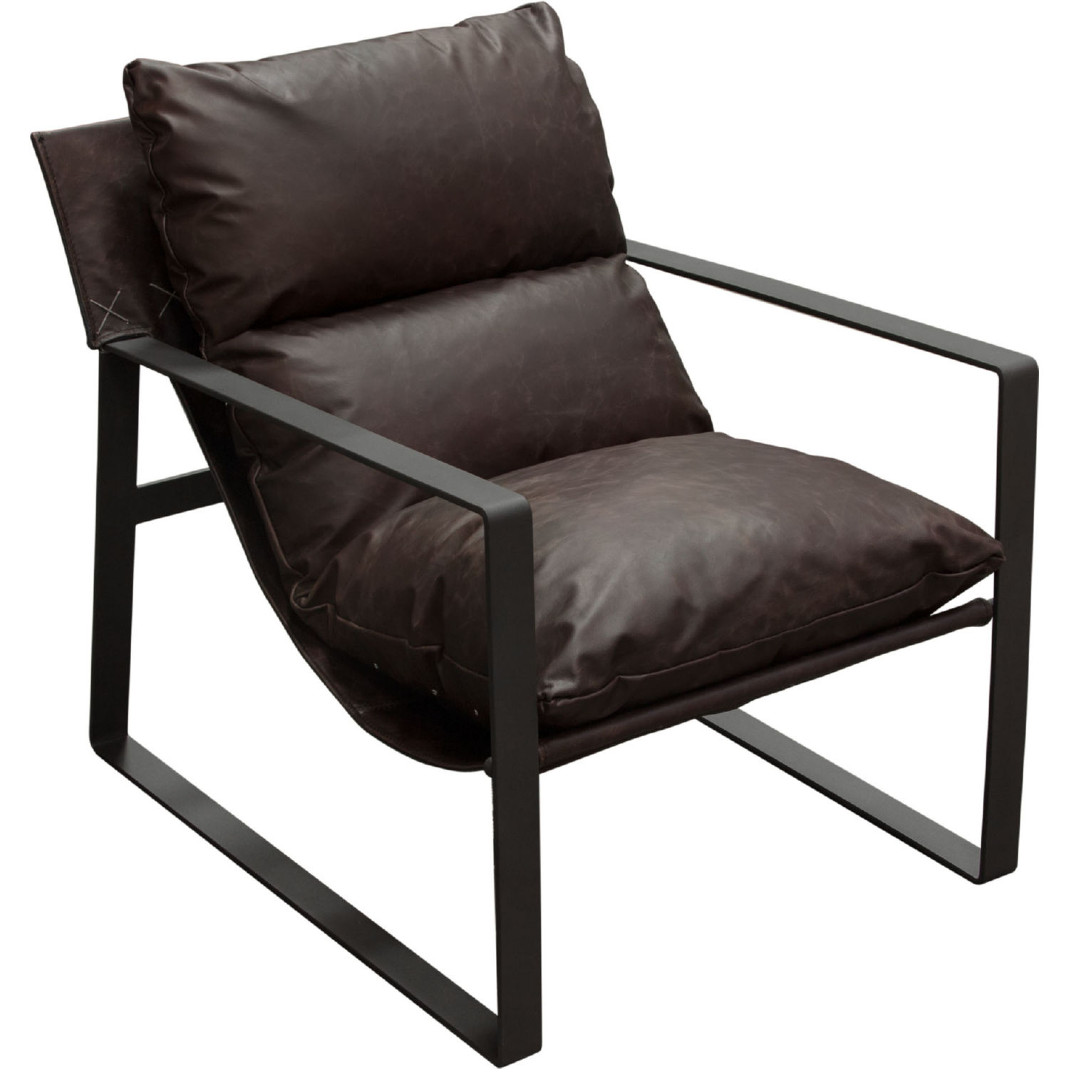 Diamond Sofa™ Miller Sling Genuine Leather Accent Chair with Black Powder Coated Metal Frame - Chocolate