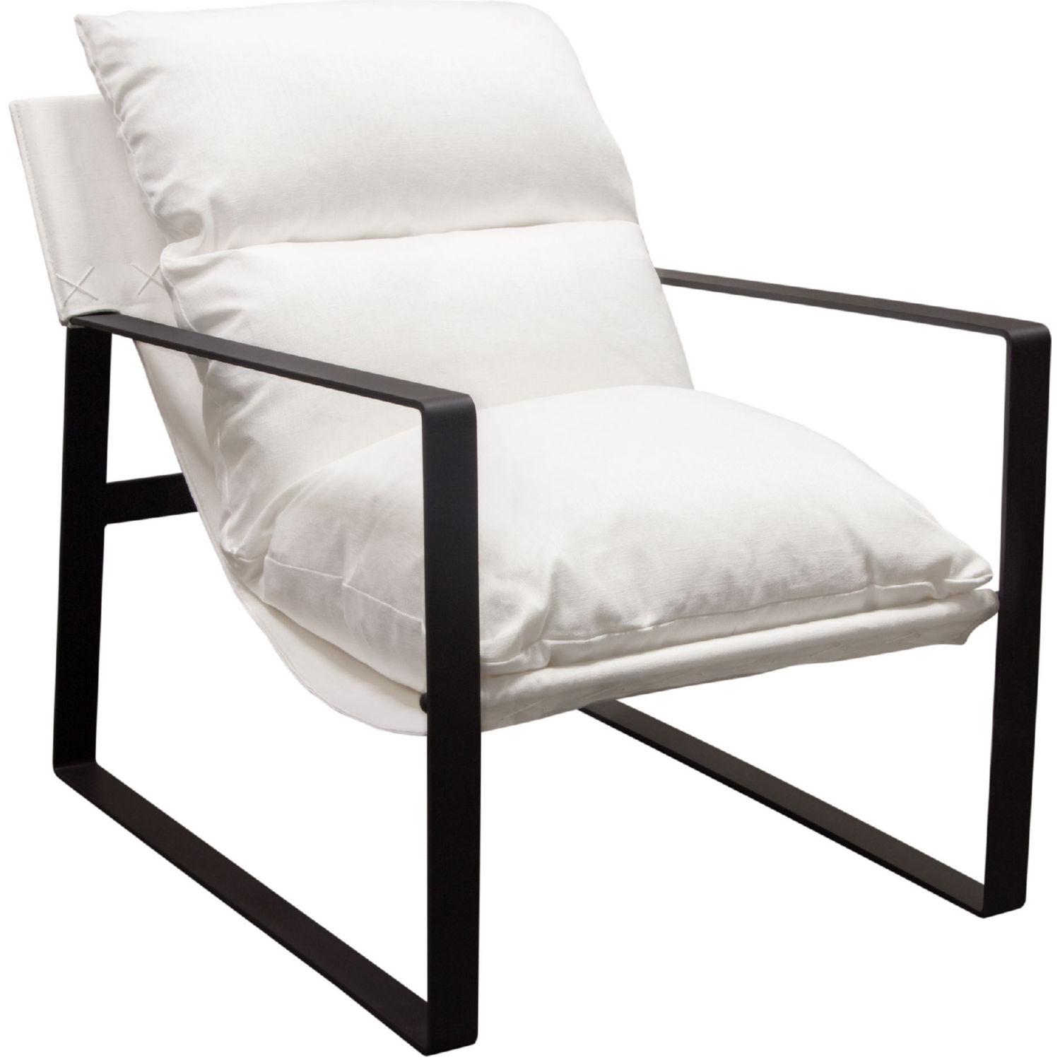 Diamond Sofa™ Miller Sling Linen Fabric Accent Chair with Black Powder Coated Metal Frame - White