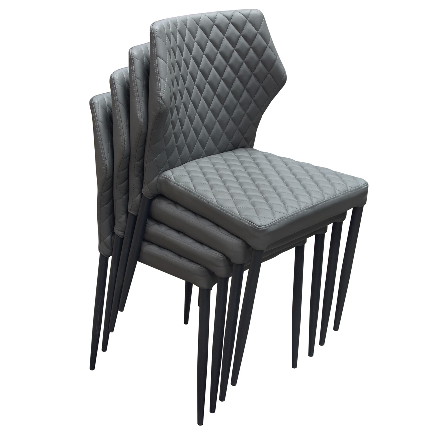 Diamond Sofa Milo 4-Pack Dining Chairs Diamond Tufted Leatherette with Black Powder Coat Legs - Gray