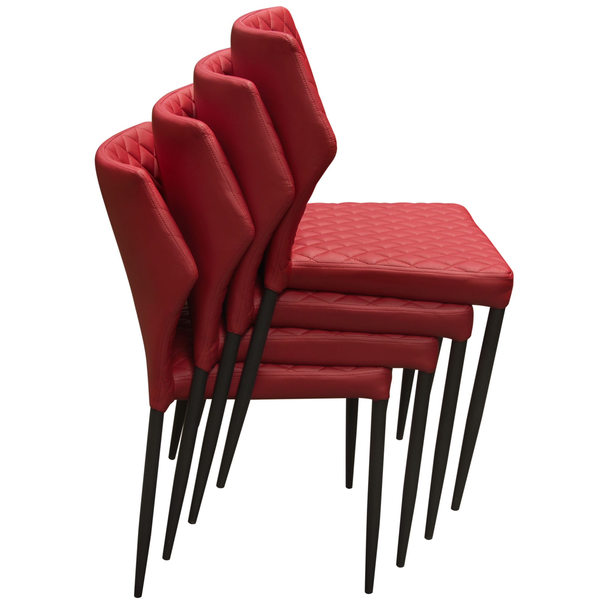 Diamond Sofa Milo 4-Pack Dining Chairs Diamond Tufted Leatherette with Black Powder Coat Legs - Red