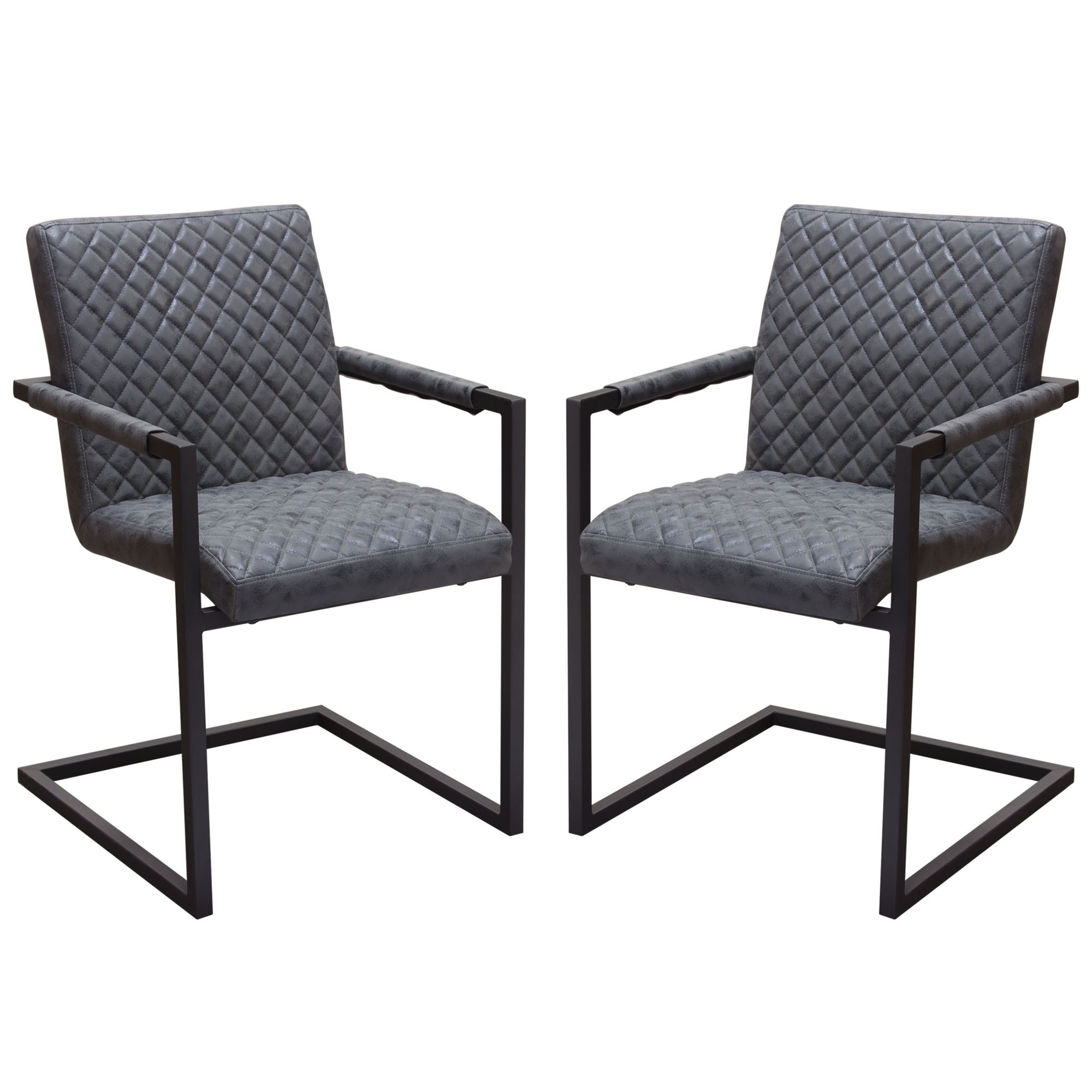 Diamond Sofa - Nolan 2-Pack Dining Chairs Diamond Tufted Leatherette on Charcoal Powder Coat Frame in Charcoal