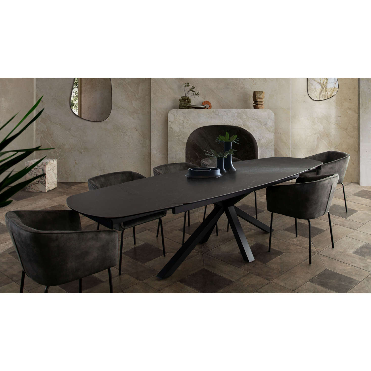 Diamond Sofa - Onyx Rectangle Extension Dining Table with Black Ceramic Glass Top & Black Metal Leg