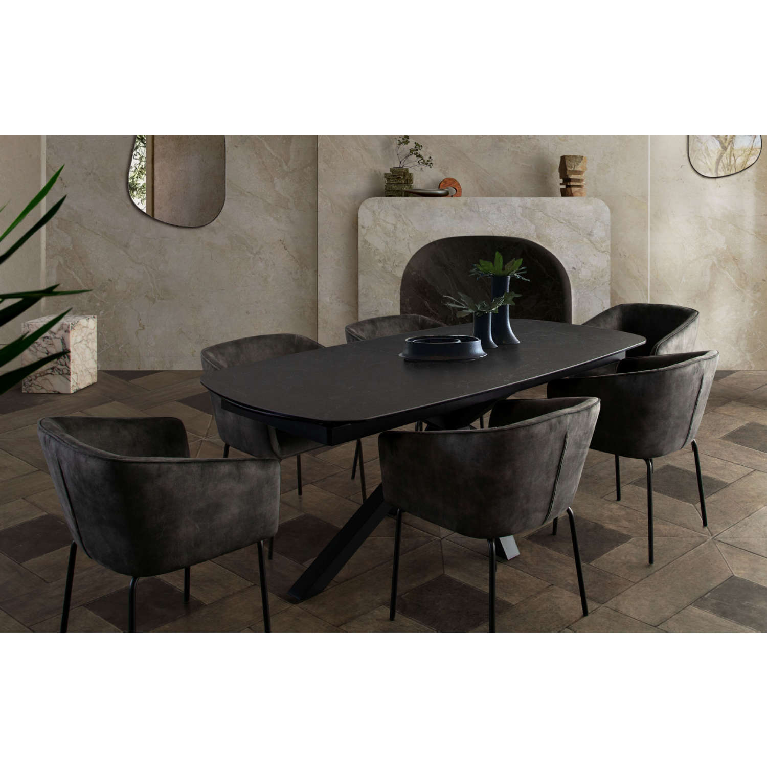 Diamond Sofa - Onyx Rectangle Extension Dining Table with Black Ceramic Glass Top & Black Metal Leg