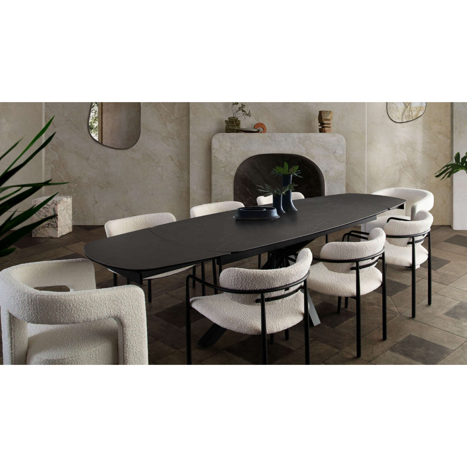 Diamond Sofa - Onyx Rectangle Extension Dining Table with Black Ceramic Glass Top & Black Metal Leg