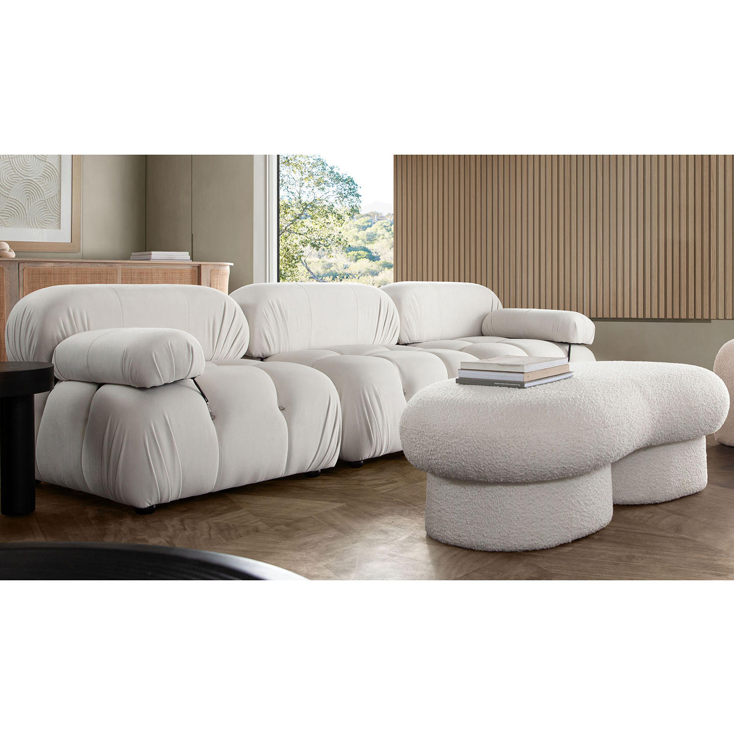 Diamond Sofa Paloma 3PC Velvet Modular Sofa - Light Cream