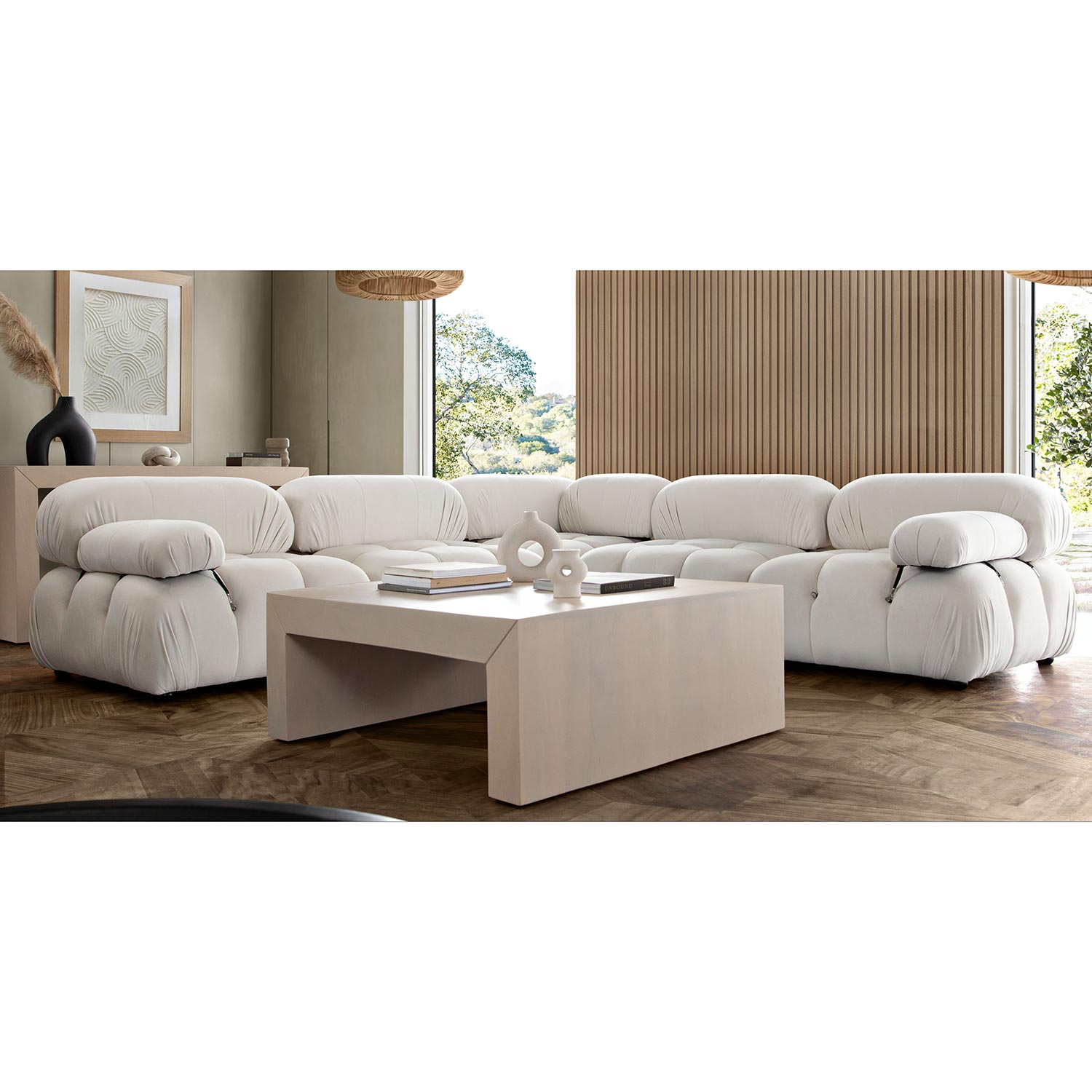 Diamond Sofa Paloma 5PC Velvet Modular Corner Sectional - Light Cream