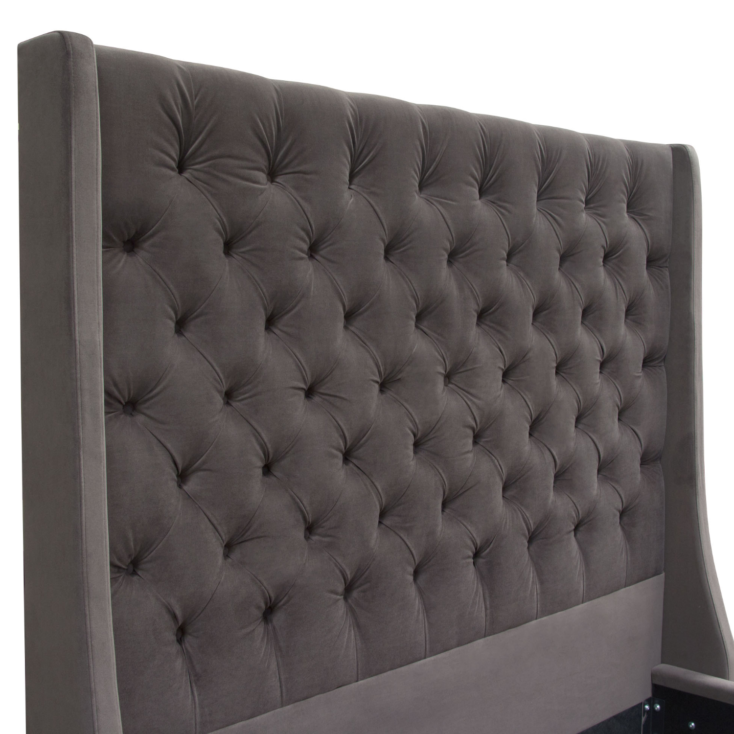 Diamond Sofa Park Avenue Velvet Eastern King Tufted Bed with Vintage Wing - Smoke Gray