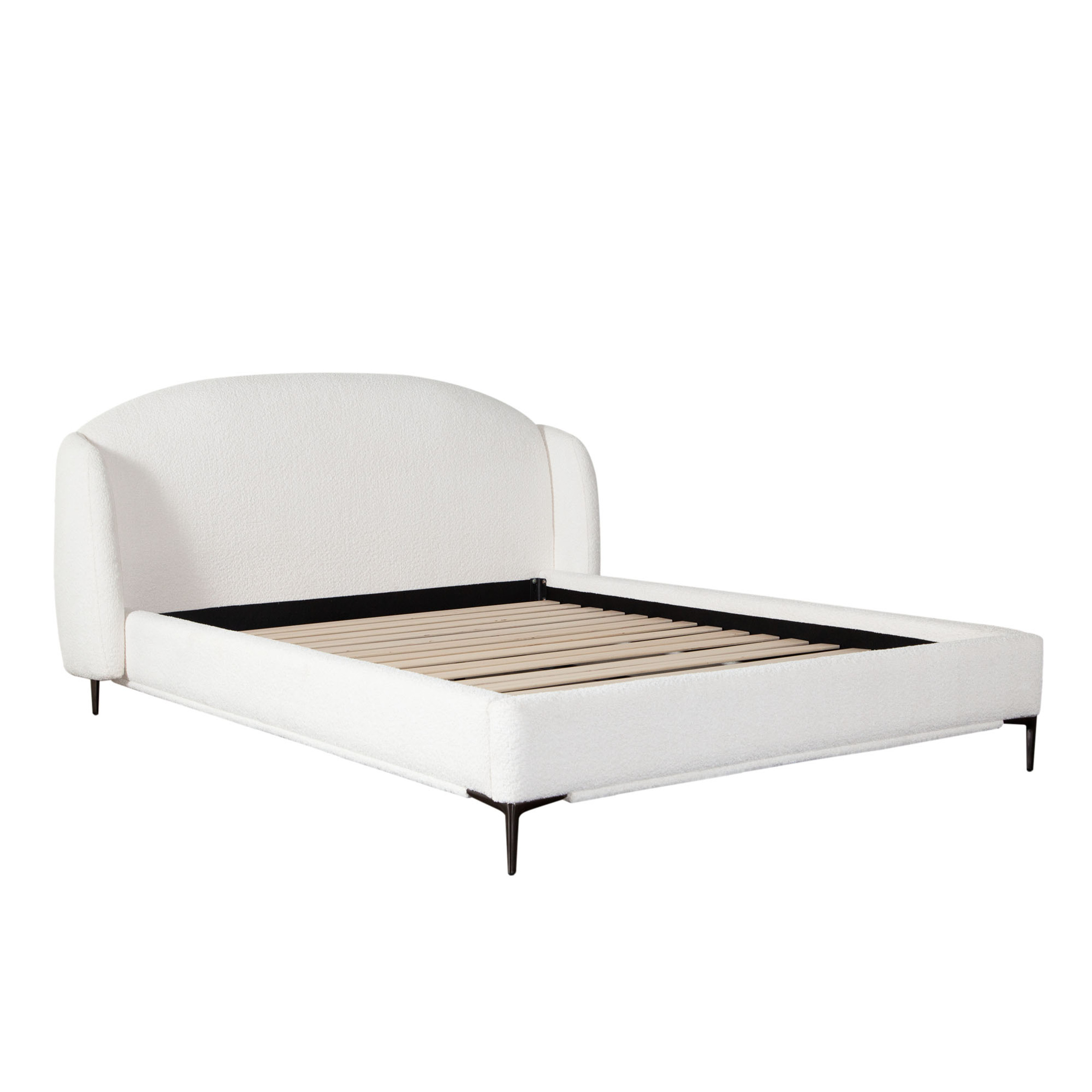 Diamond Sofa Path Fabric Low Profile Eastern King Bed with Contoured Headboard and Black Metal Leg - Oslo Ivory