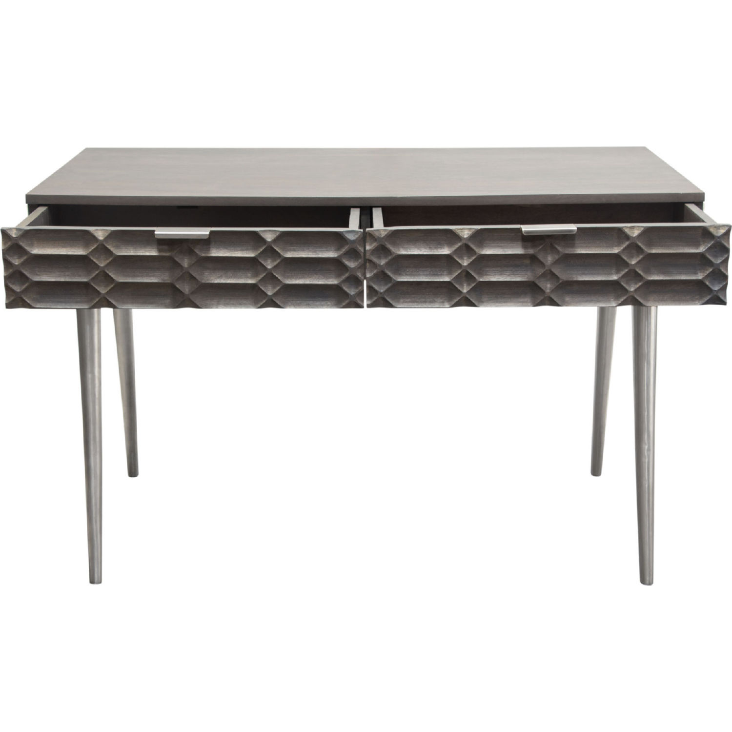 Diamond Sofa Petra Solid Mango Wood 2-Drawer Writing Desk with Nickel Legs - Smoke Gray Finish