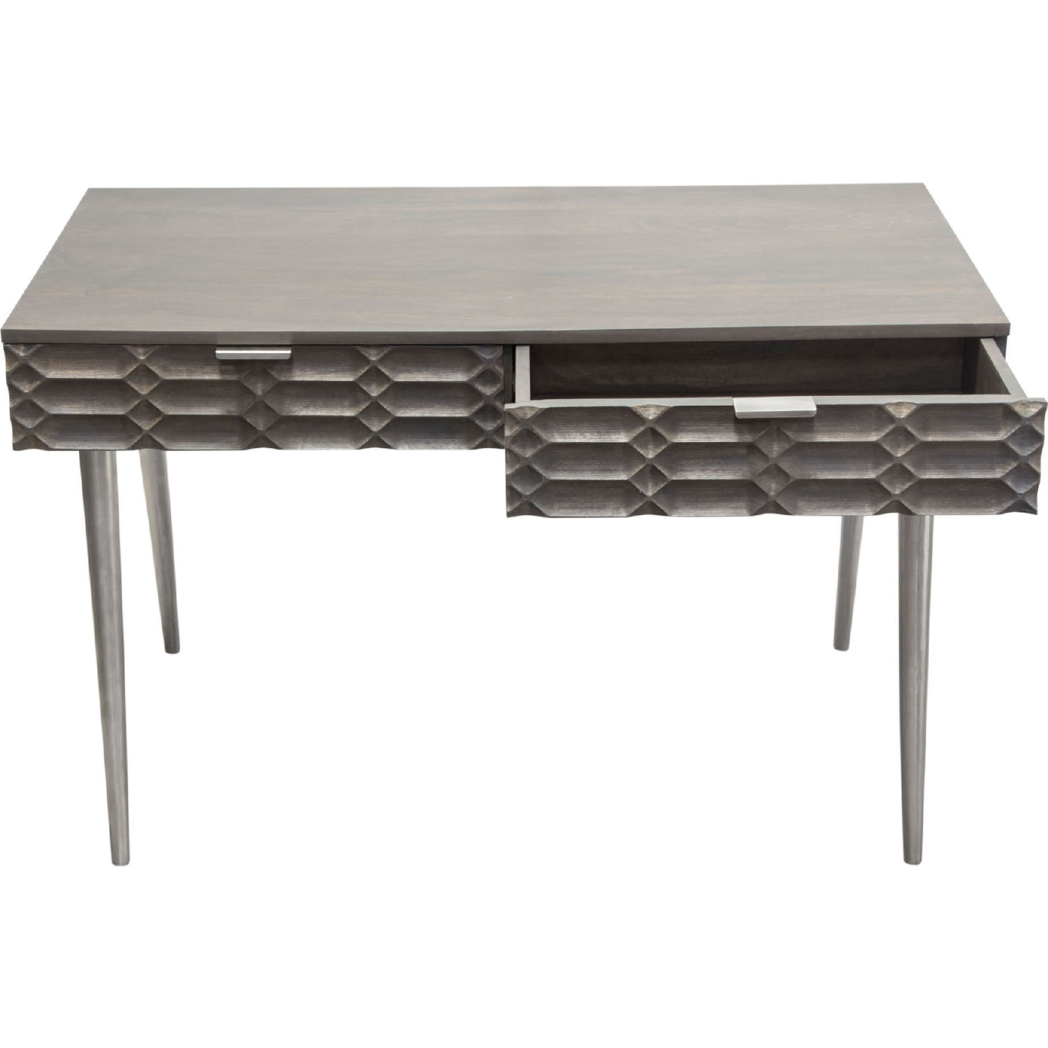 Diamond Sofa Petra Solid Mango Wood 2-Drawer Writing Desk with Nickel Legs - Smoke Gray Finish