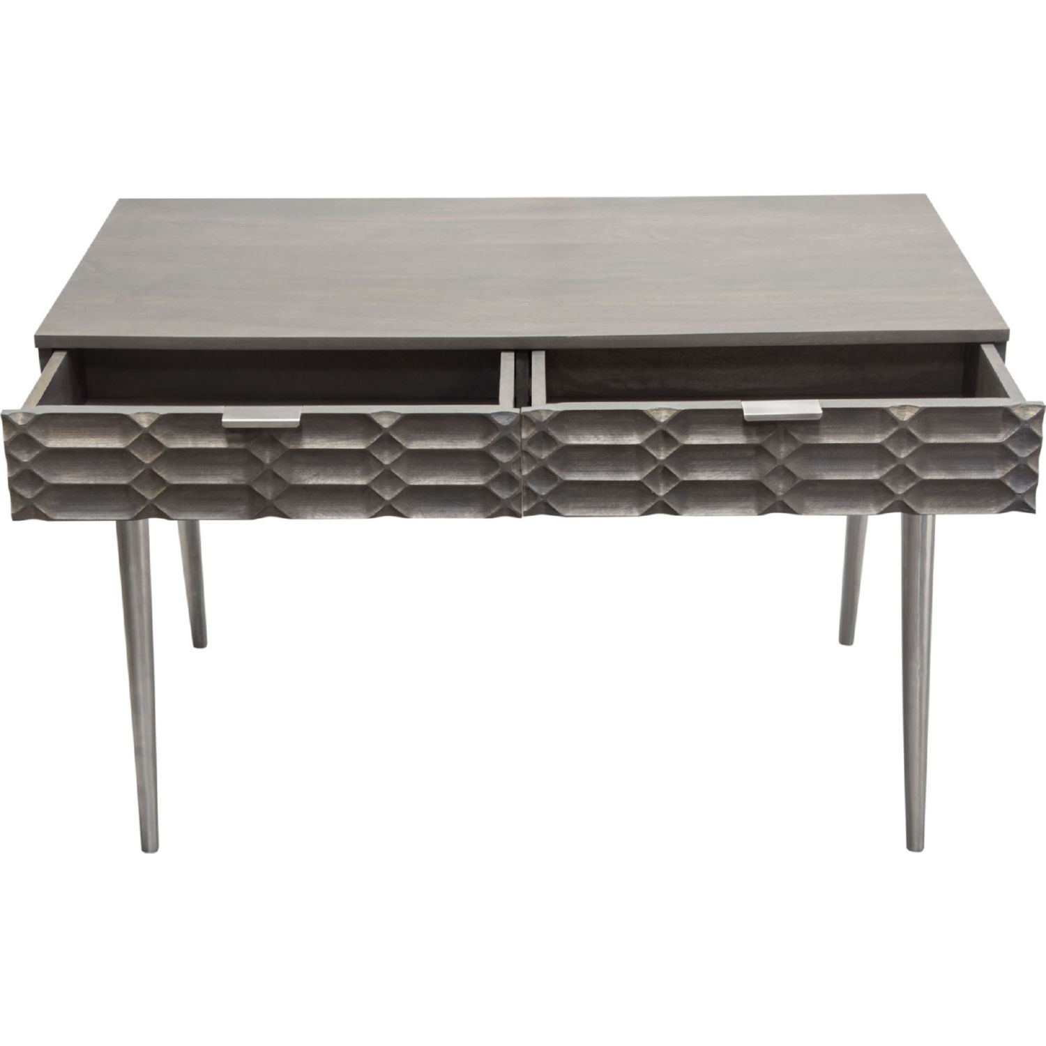 Diamond Sofa Petra Solid Mango Wood 2-Drawer Writing Desk with Nickel Legs - Smoke Gray Finish