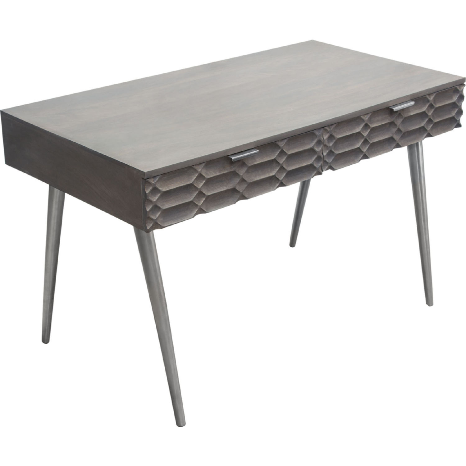 Diamond Sofa Petra Solid Mango Wood 2-Drawer Writing Desk with Nickel Legs - Smoke Gray Finish