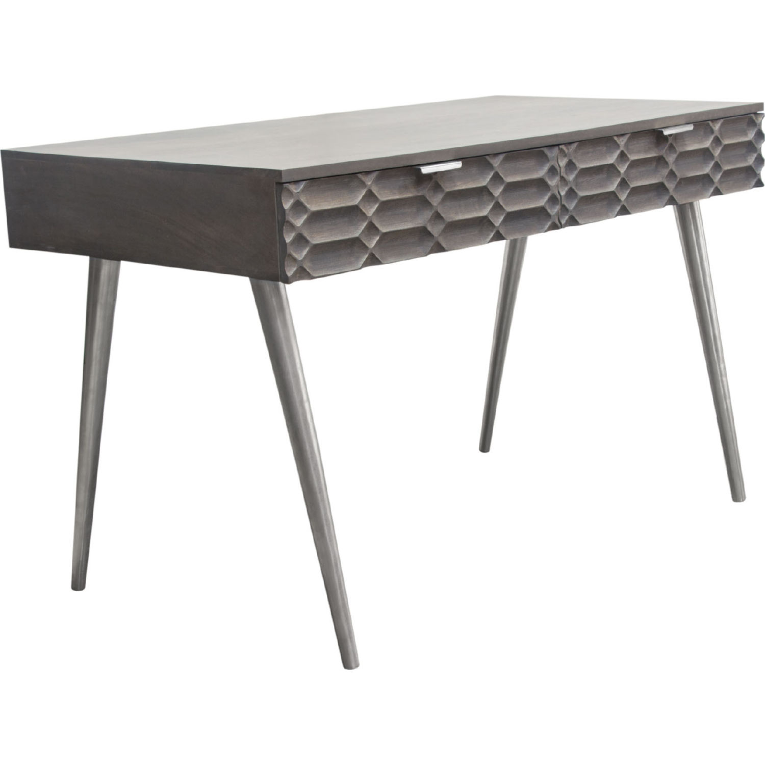 Diamond Sofa Petra Solid Mango Wood 2-Drawer Writing Desk with Nickel Legs - Smoke Gray Finish