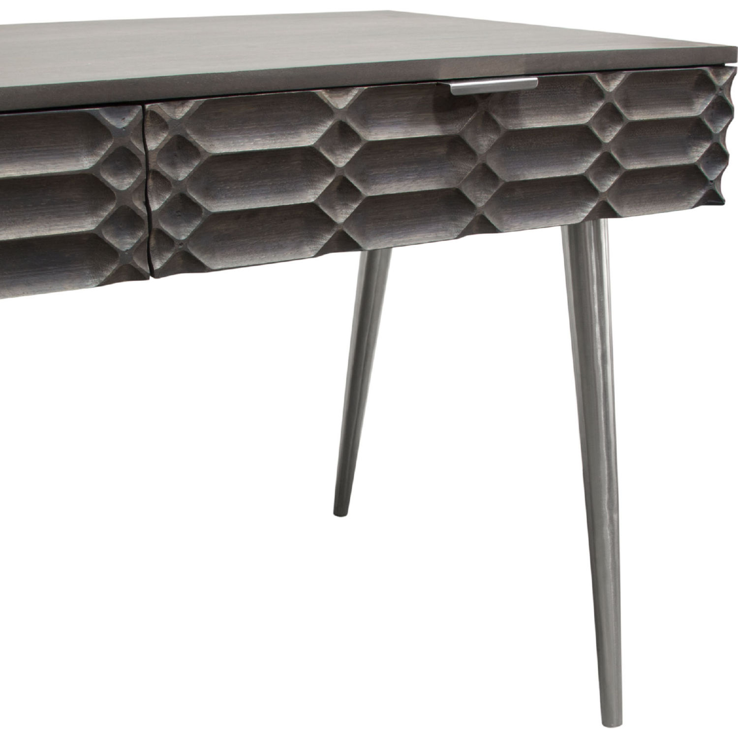 Diamond Sofa Petra Solid Mango Wood 2-Drawer Writing Desk with Nickel Legs - Smoke Gray Finish