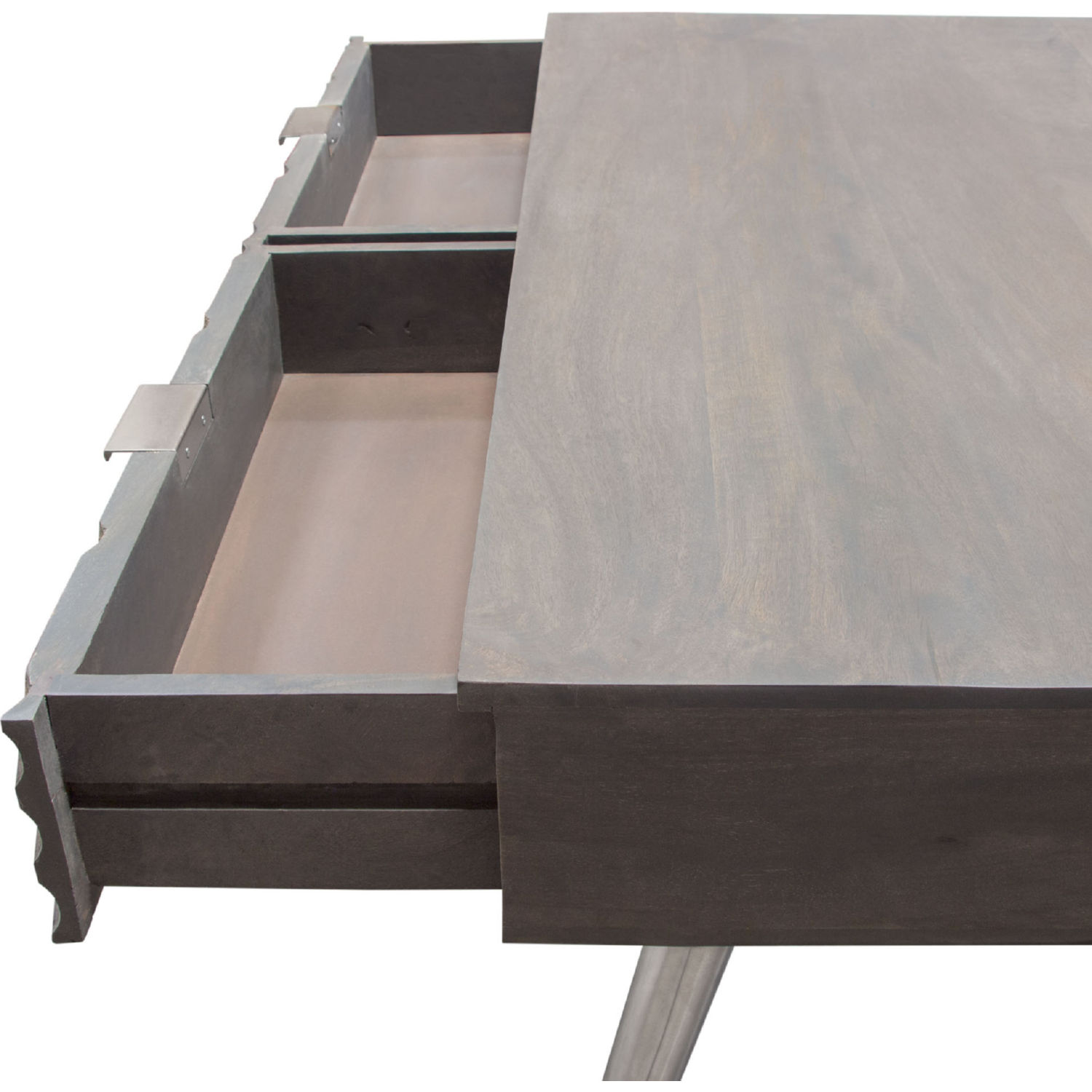 Diamond Sofa Petra Solid Mango Wood 2-Drawer Writing Desk with Nickel Legs - Smoke Gray Finish