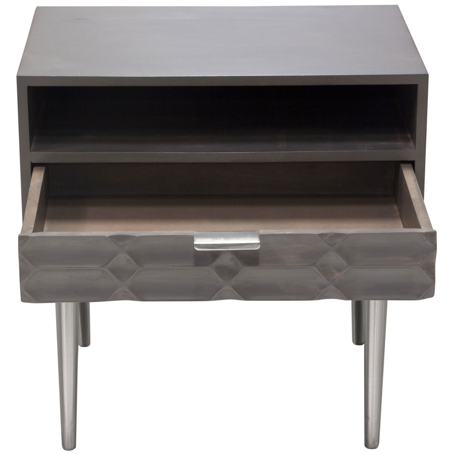 Diamond Sofa - Petra Solid Mango Wood 1-Drawer Accent Table with Nickel Legs in Smoke Gray Finish