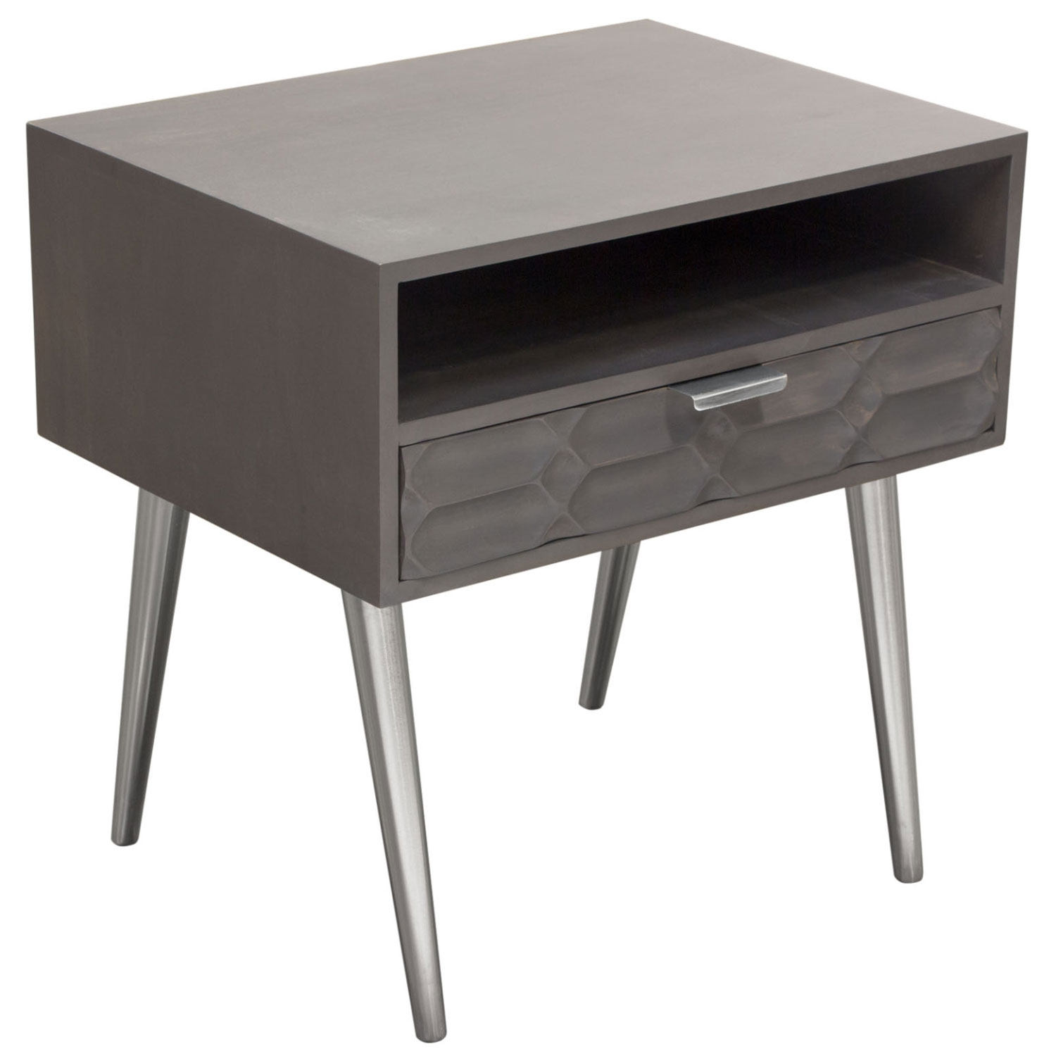 Diamond Sofa - Petra Solid Mango Wood 1-Drawer Accent Table with Nickel Legs in Smoke Gray Finish