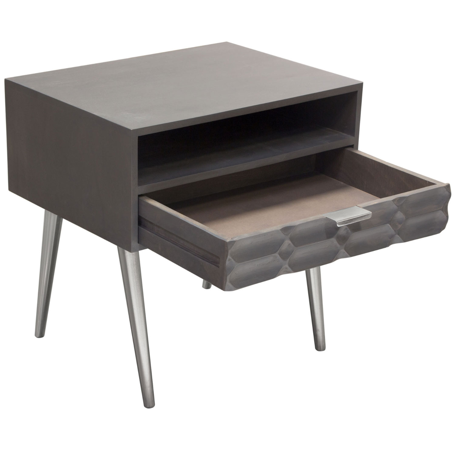 Diamond Sofa - Petra Solid Mango Wood 1-Drawer Accent Table with Nickel Legs in Smoke Gray Finish