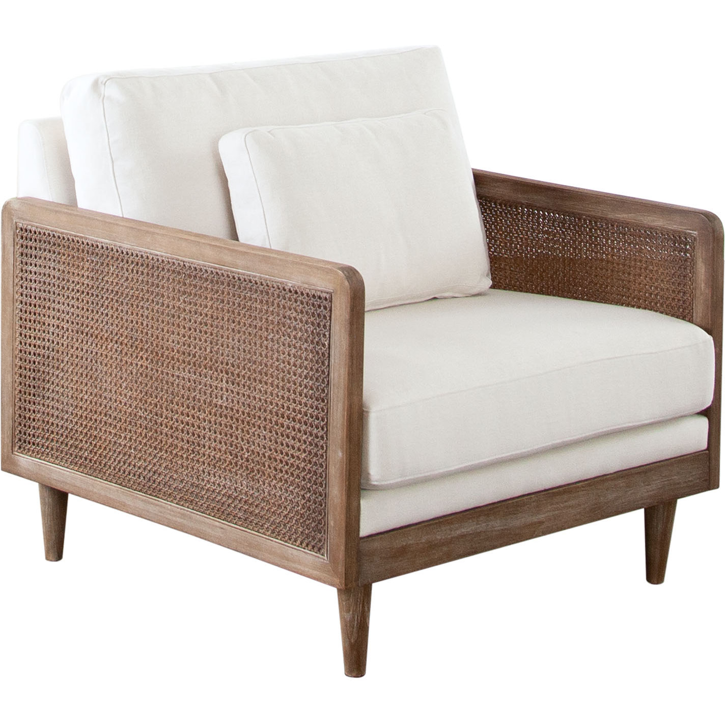 Diamond Sofa™ Piper Linen Fabric Chair with Natural Rattan - White