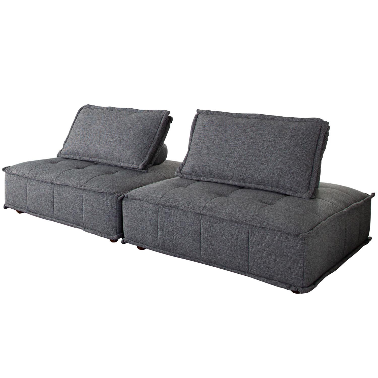 Diamond Sofa Platform 2-Piece Square Fabric Modular Lounger with Bolstered Non-Skid Backrest - Gray