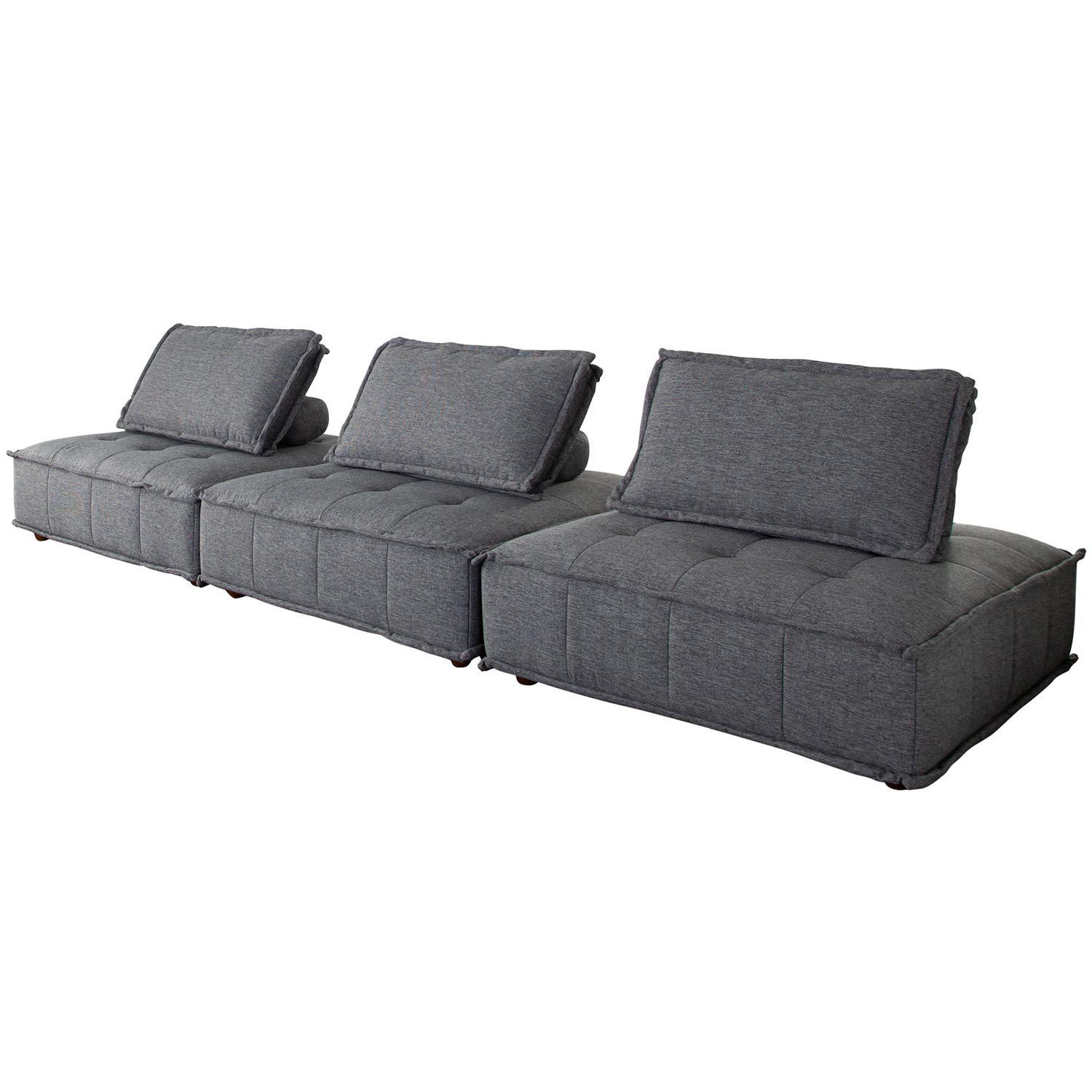 Diamond Sofa Platform 3-Piece Square Fabric Modular Lounger with Bolstered Non-Skid Backrest - Gray