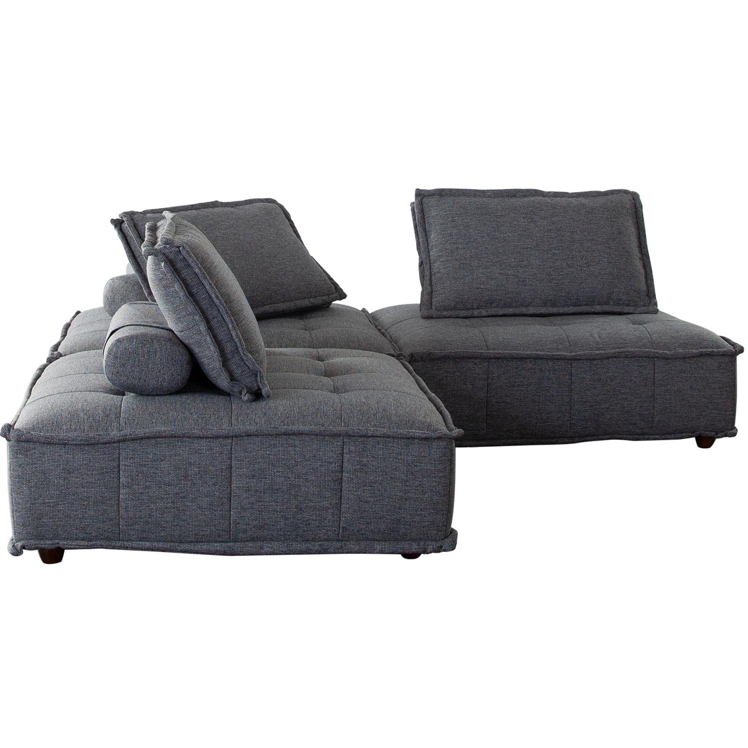 Diamond Sofa Platform 3-Piece Square Fabric Modular Lounger with Bolstered Non-Skid Backrest - Gray