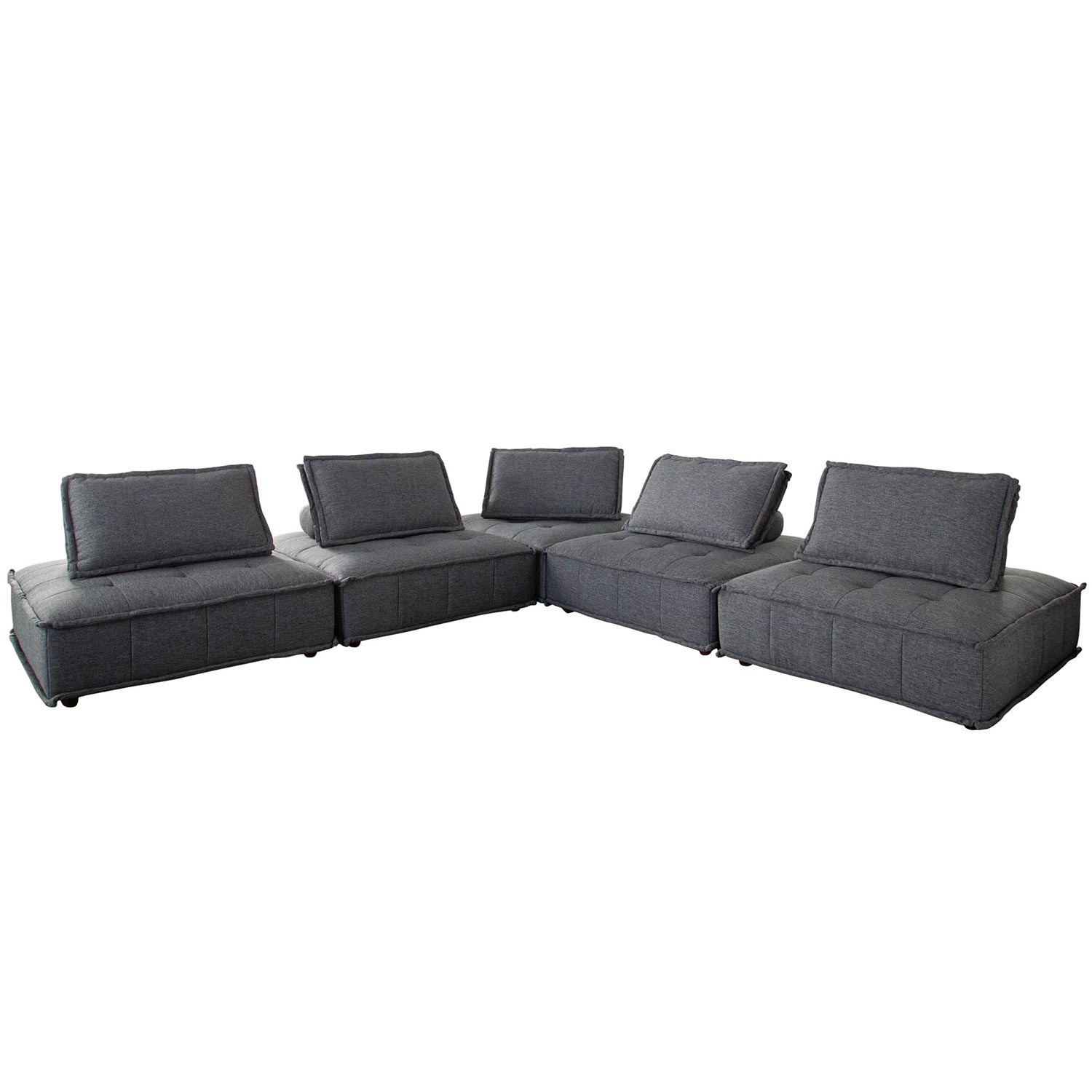 Diamond Sofa Platform 5-Piece Square Fabric Modular Lounger with Bolstered Non-Skid Backrest - Gray