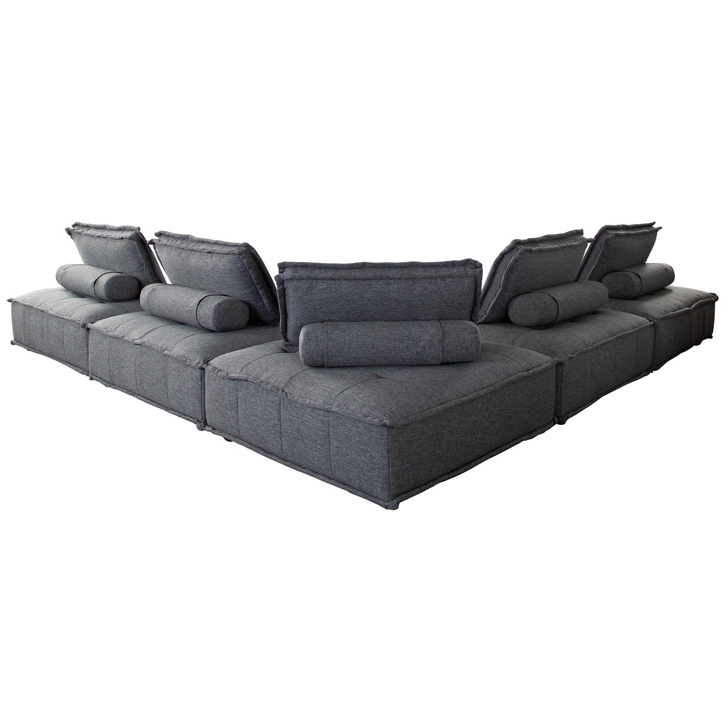 Diamond Sofa Platform 5-Piece Square Fabric Modular Lounger with Bolstered Non-Skid Backrest - Gray