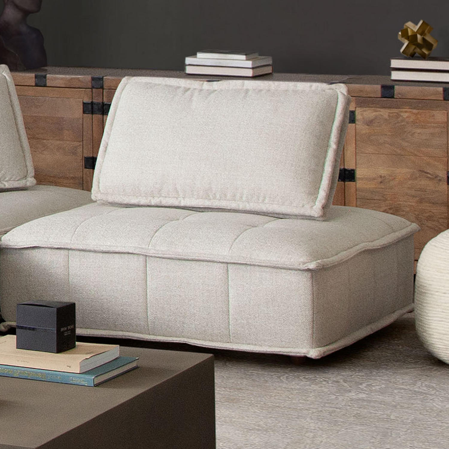 Diamond Sofa™ Platform Square Fabric Modular Lounger with Bolstered Non-Skid Backrest - Light Sand