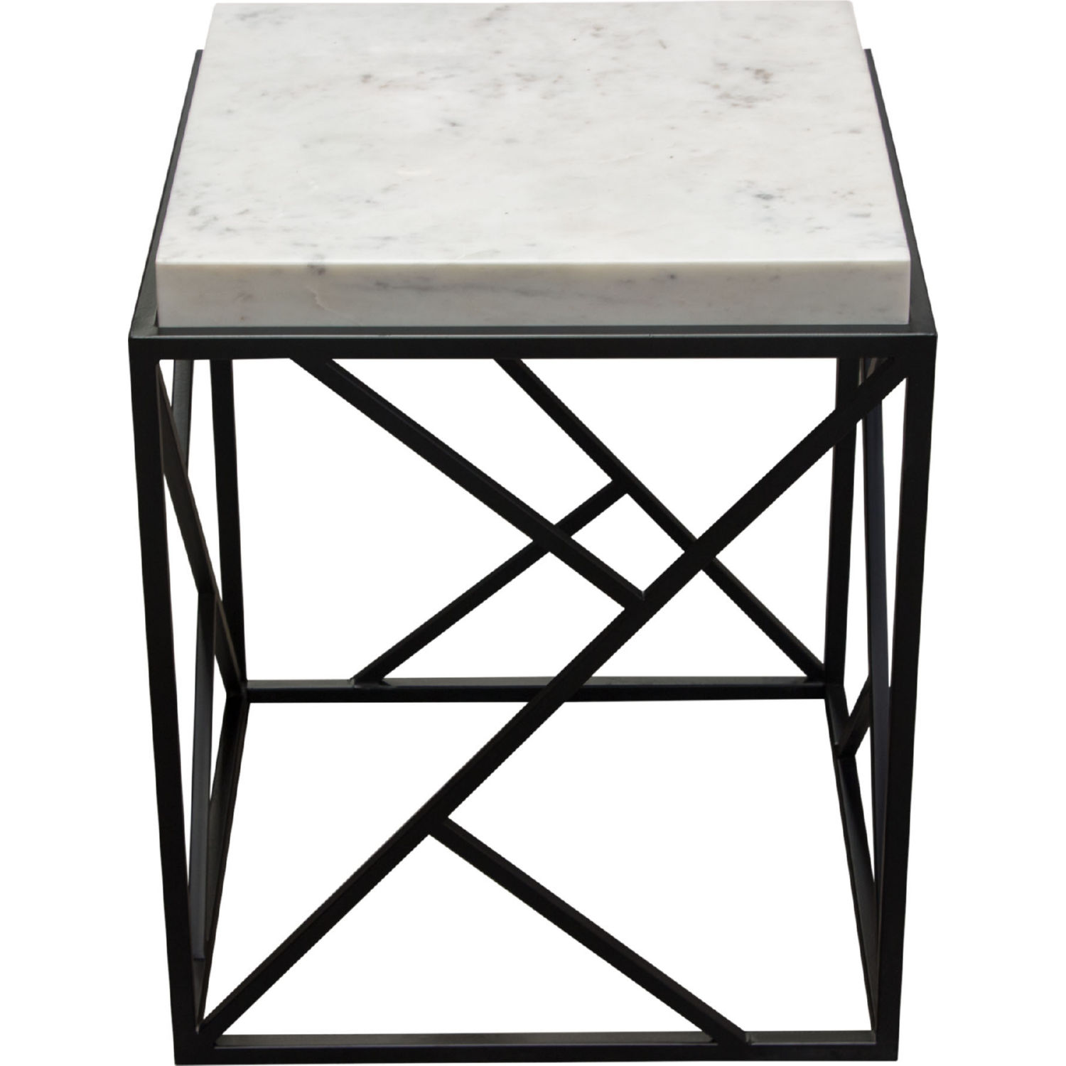 Diamond Sofa - Plymouth Square Accent Table with Genuine Gray Marble Top & Black Metal Base