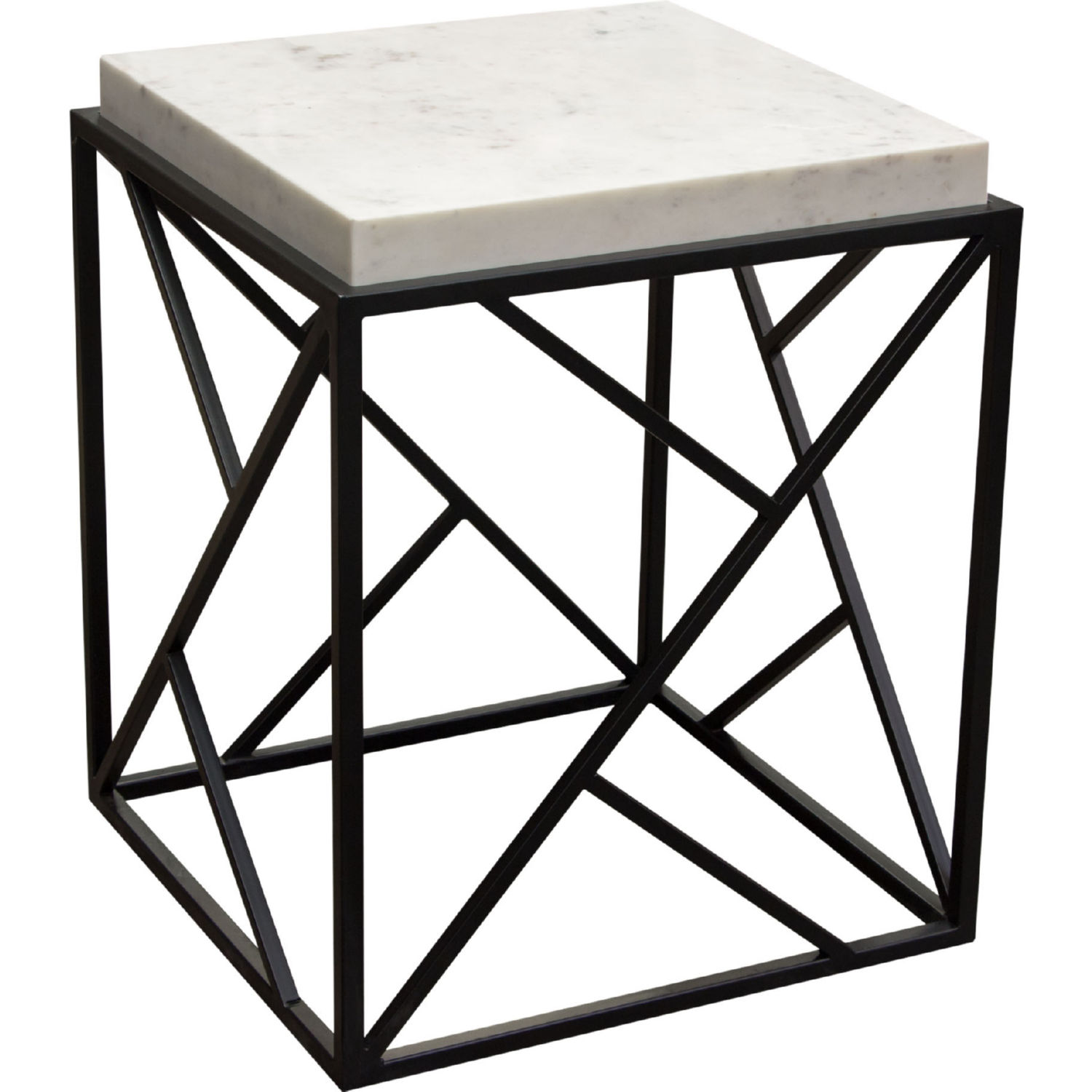 Diamond Sofa - Plymouth Square Accent Table with Genuine Gray Marble Top & Black Metal Base