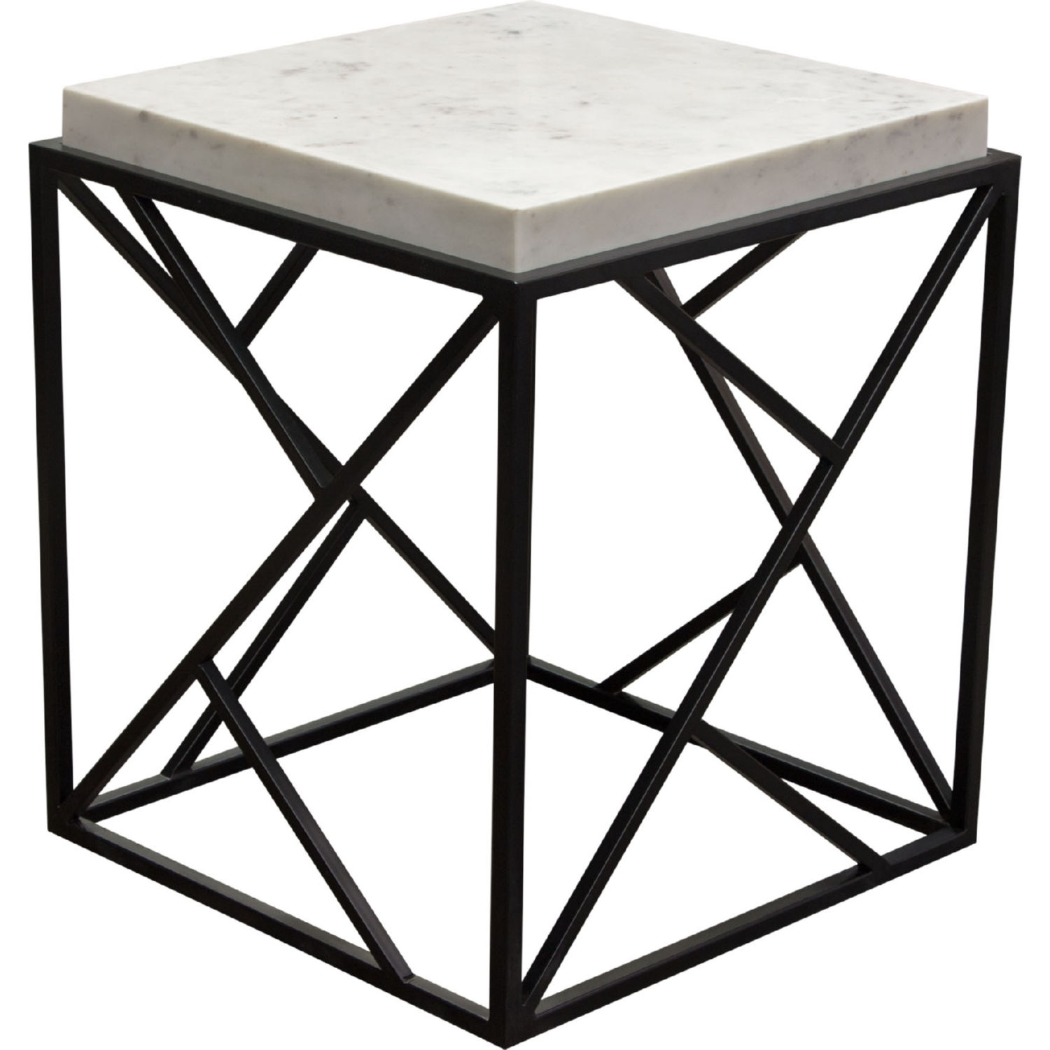 Diamond Sofa - Plymouth Square Accent Table with Genuine Gray Marble Top & Black Metal Base