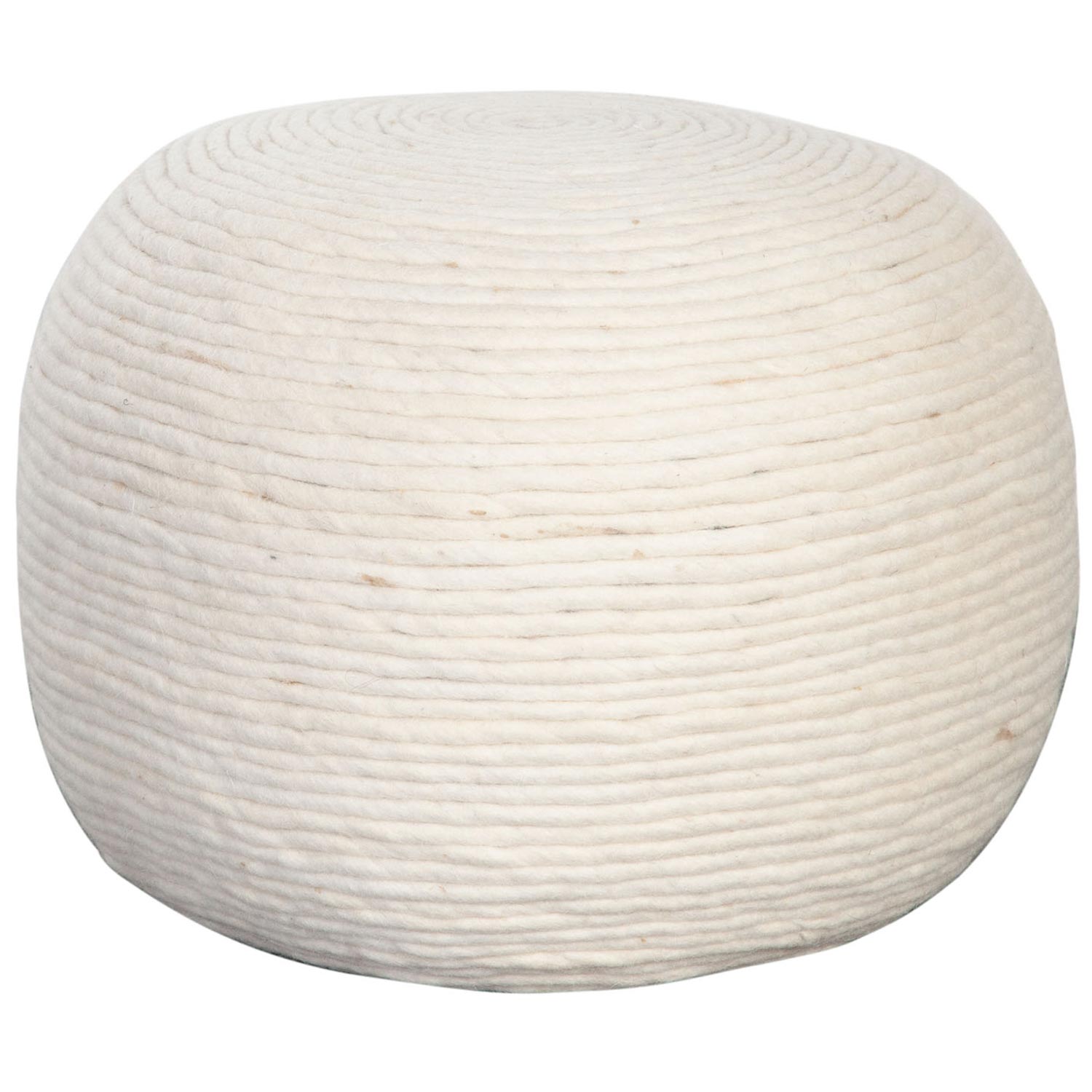 Diamond Sofa - Round Dyed Natural Wool Pouf in White