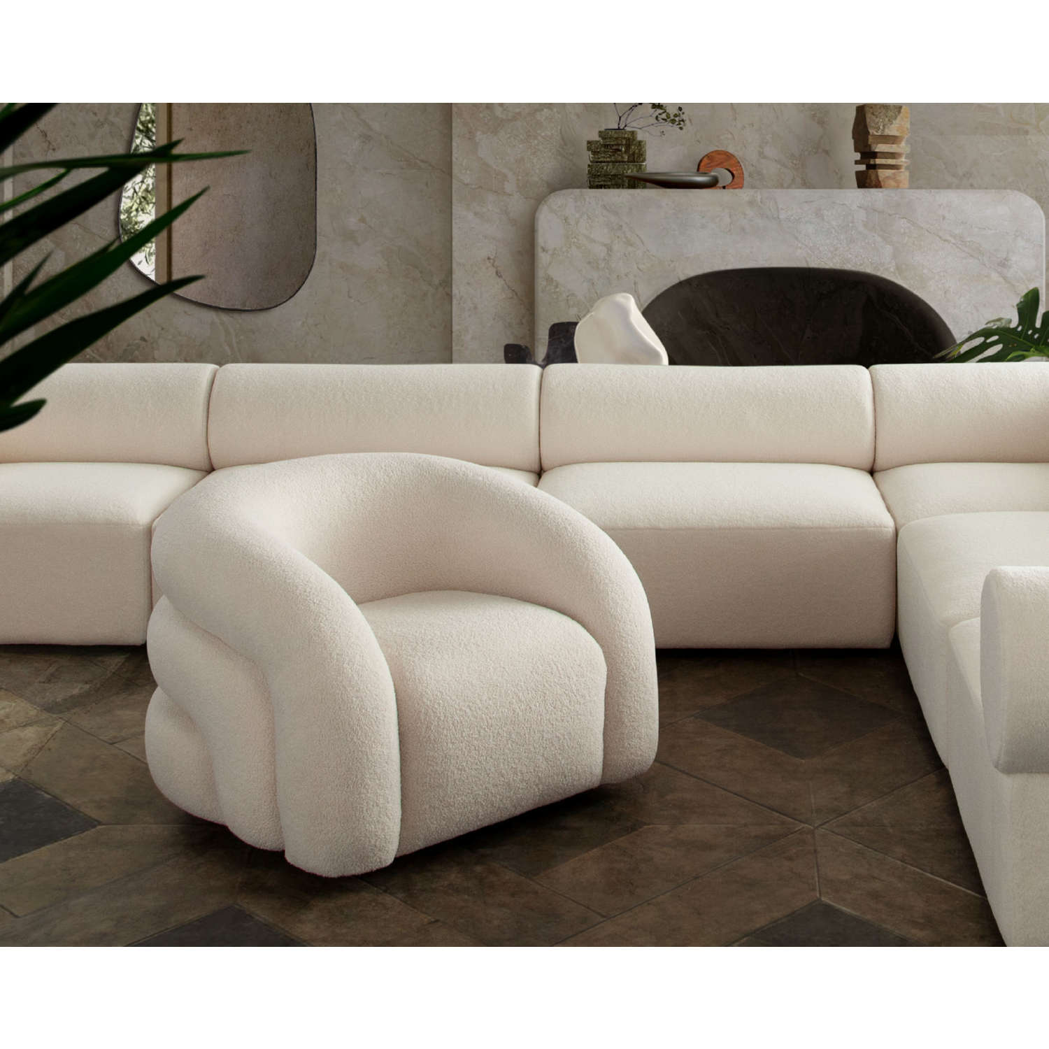 Diamond Sofa™ Quantum Sherpa Swivel Accent Chair - Ivory