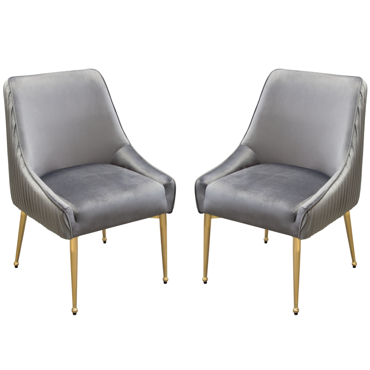 Diamond Sofa - Quinn Velvet Dining Chairs with Vertical Outside Pleat Detail and Contoured Arm with Brushed Gold Metal Leg (Set of 2)