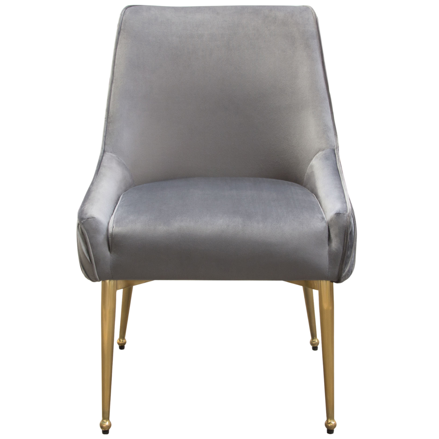 Diamond Sofa Quinn Velvet Dining Chairs with Vertical Outside Pleat Detail and Contoured Arm with Brushed Gold Metal Leg (Set of 2) - Gray