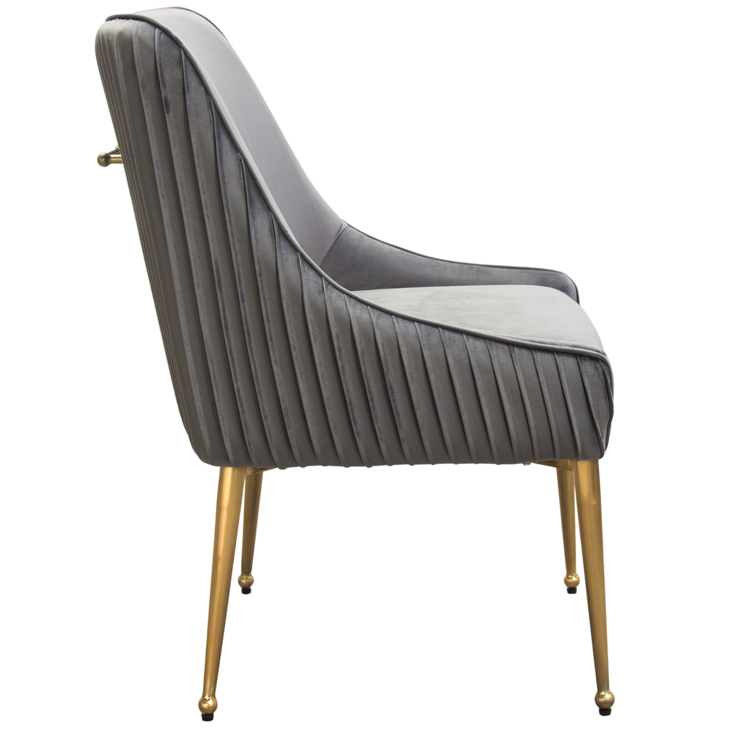 Diamond Sofa Quinn Velvet Dining Chairs with Vertical Outside Pleat Detail and Contoured Arm with Brushed Gold Metal Leg (Set of 2) - Gray