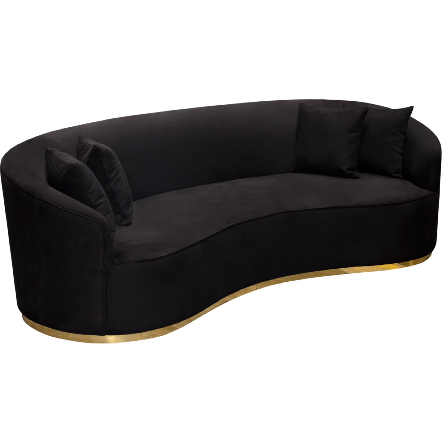 Diamond Sofa Raven Suede Velvet Sofa with Brushed Gold Accent Trim - Black