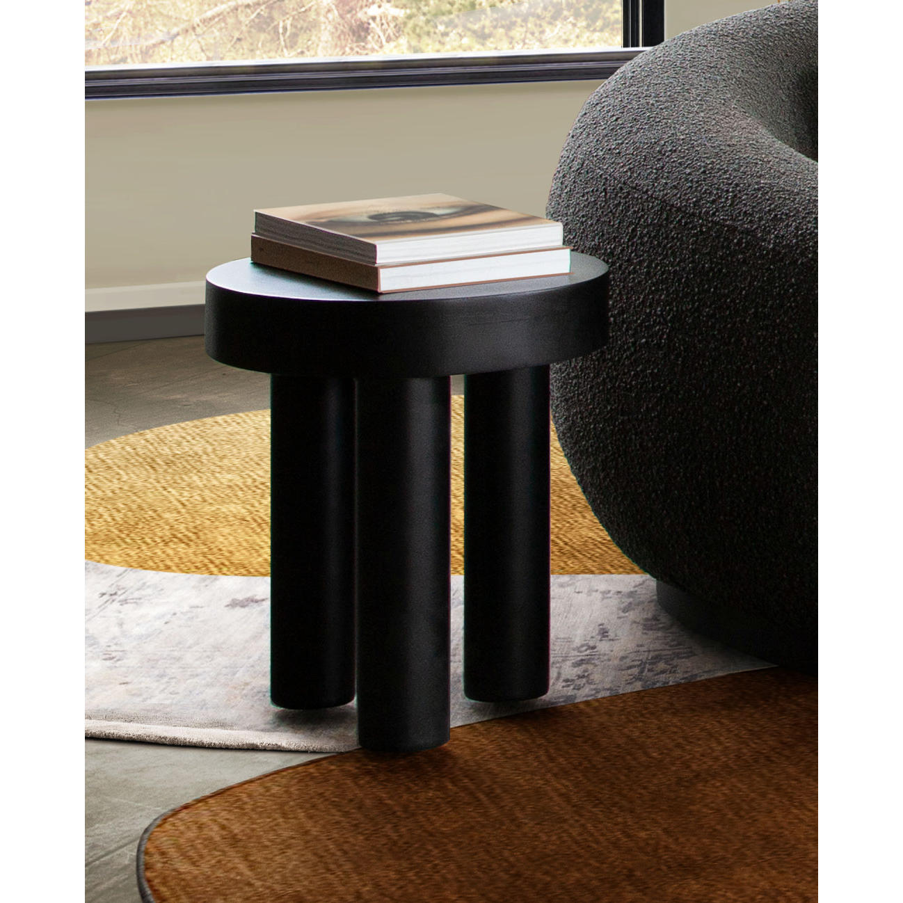 Diamond Sofa - Rune 16" Round End/Accent Table with Solid Acacia Wood Top & Iron Leg Base in Black Finish